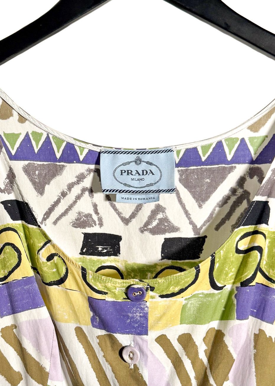 Prada Prada 2012 Graphic Print White Sleeveless Cotton Dress Size S / US 4 / IT 40 - 3 Thumbnail
