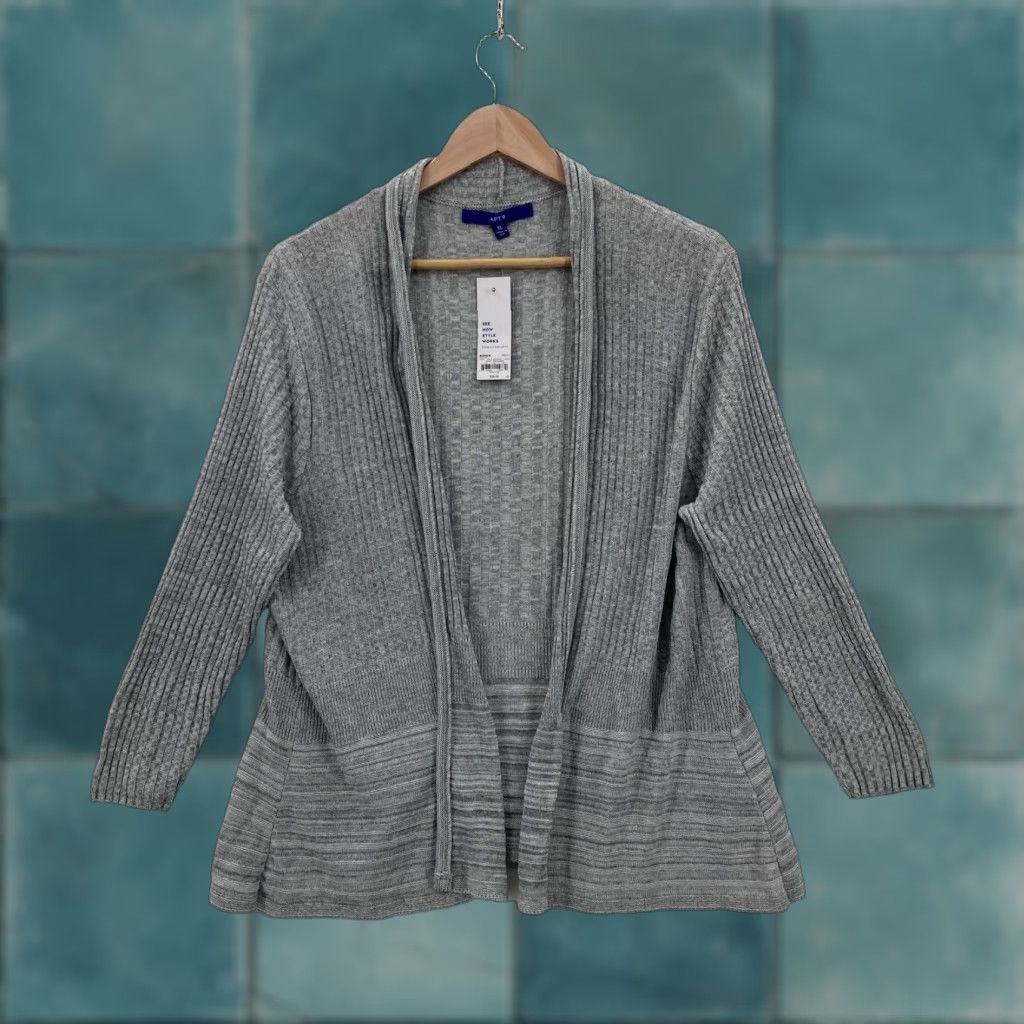 Apt. 9 Apt. 9 Sweater Womens XL Gray Open Front Cardigan Ribbed Knit Casual Preppy NWT Size XL / US 12-14 / IT 48-50 - 1 Thumbnail