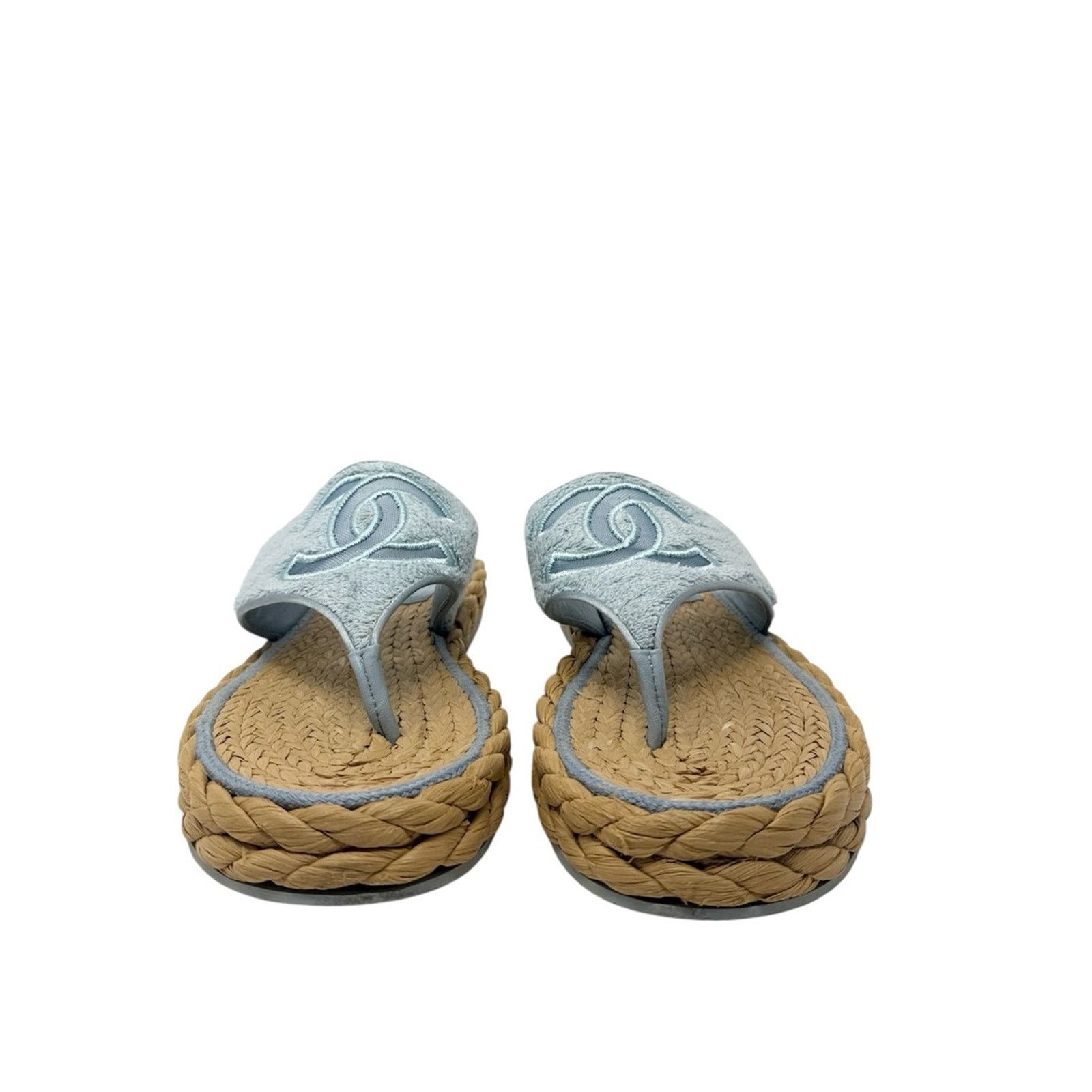 Chanel Chanel CC Terry Blue Thong Raffia Flat Slide Sandals EU 40.5 Size US 10.5 / IT 40.5 - 3 Thumbnail