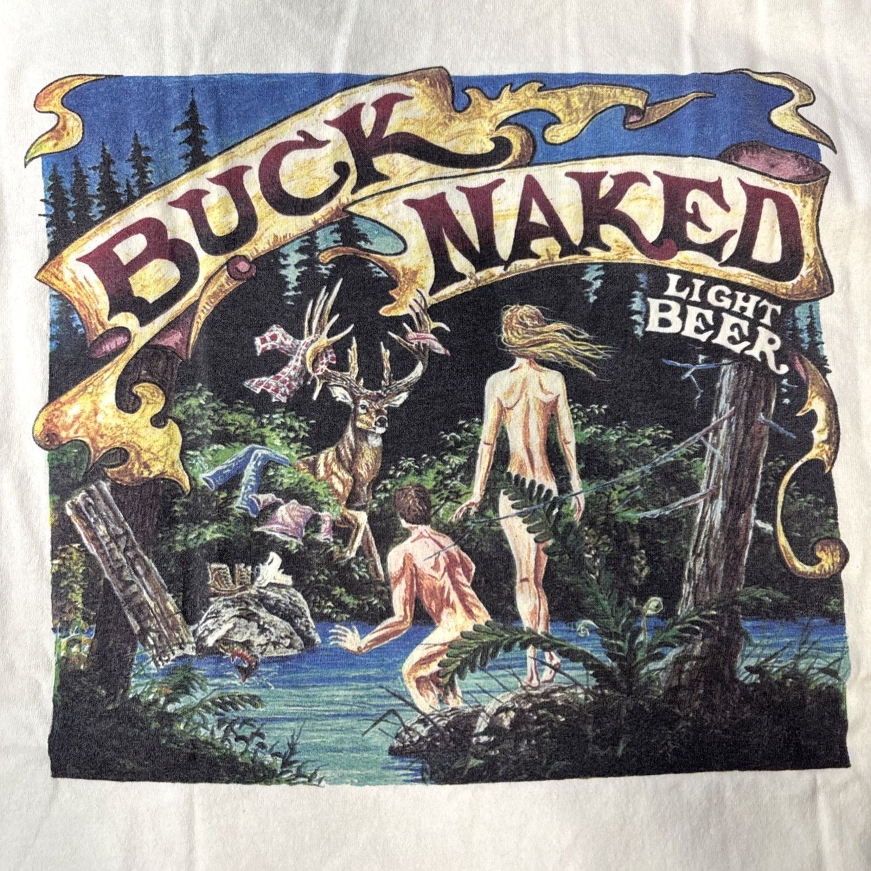 Fruit Of The Loom VINTAGE Fruit Of The Loom Beer T-Shirt XL Men White 80s 90s Adam Eve Buck Naked Light Beer Size US XL / EU 56 / 4 - 2 Thumbnail