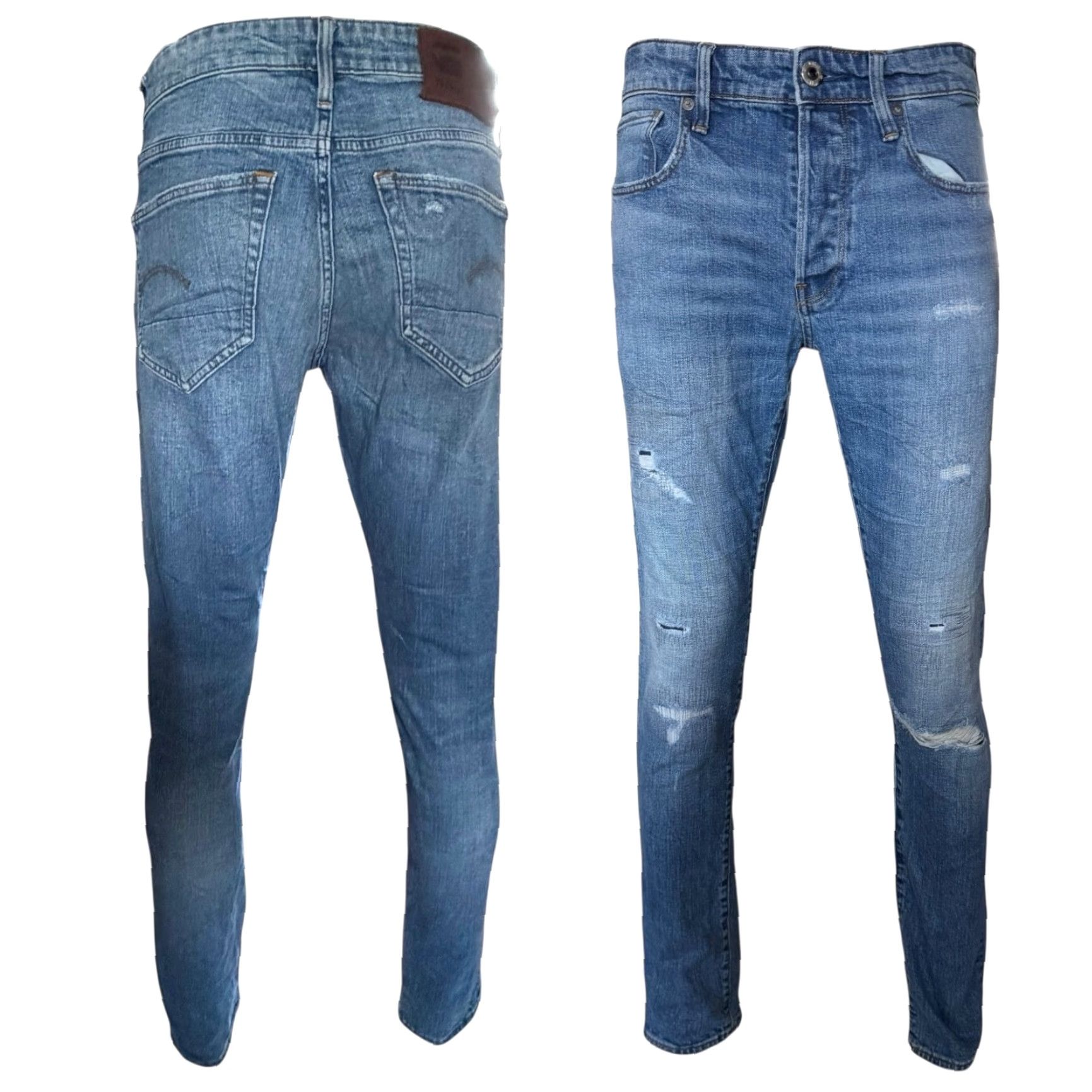 G-Star G-Star RAW 3301 Slim Jeans W30 L34 Blue Distressed Denim Button Fly Mens Jeans Size US 30 / EU 46 - 2 Thumbnail