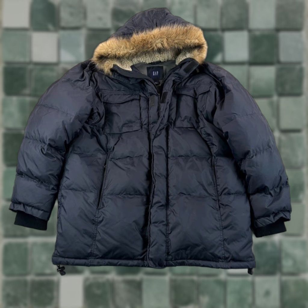 Gap VINTAGE Gap Goose Down Winter Parka Jacket Men 2XL Black Faux Fur Hood Warm Regular Length Parka Mens Jacket Size US XXL / EU 58 / 5 - 1 Thumbnail