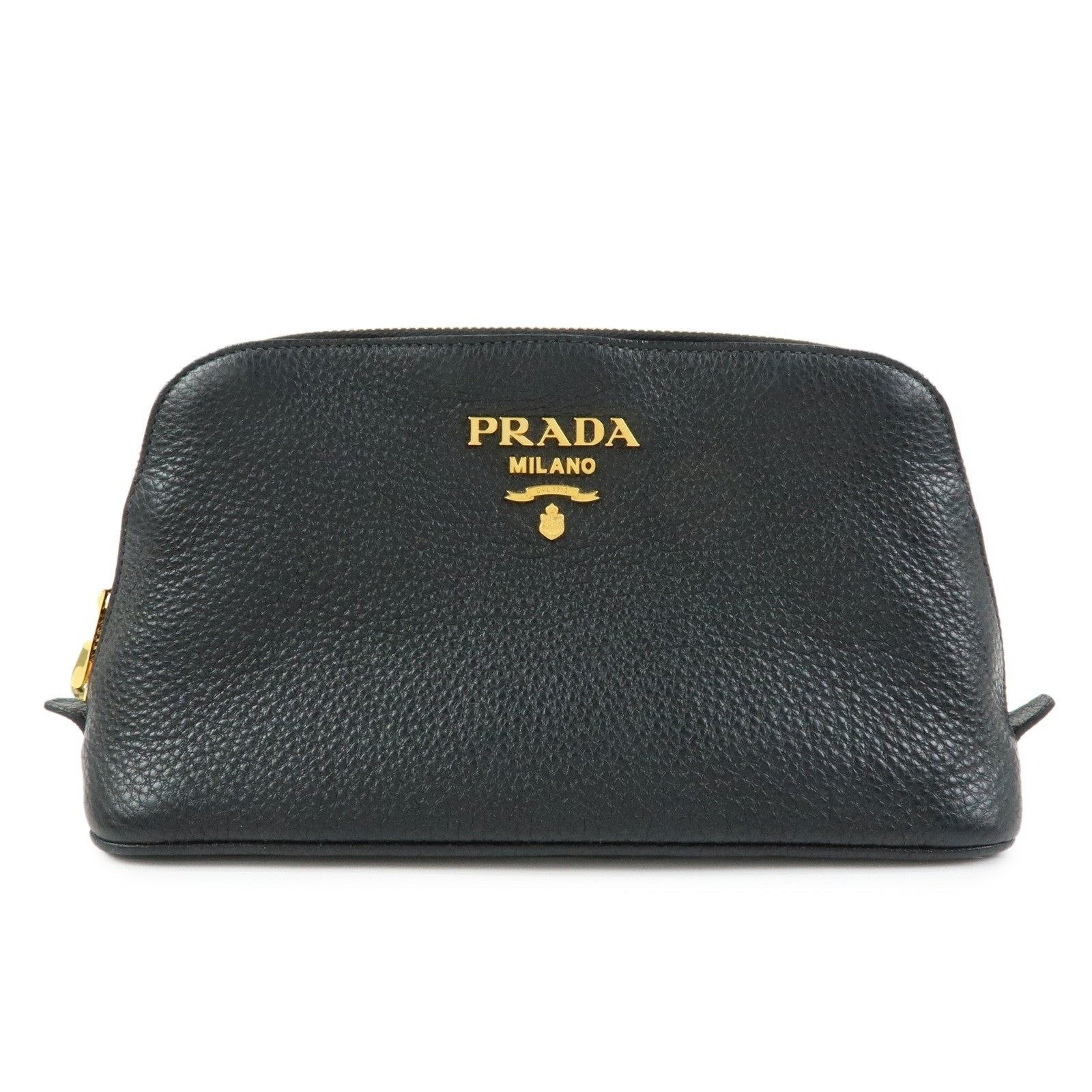 Prada Prada Logo Calfskin Cosmetic Pouch Black Size ONE SIZE - 1 Thumbnail