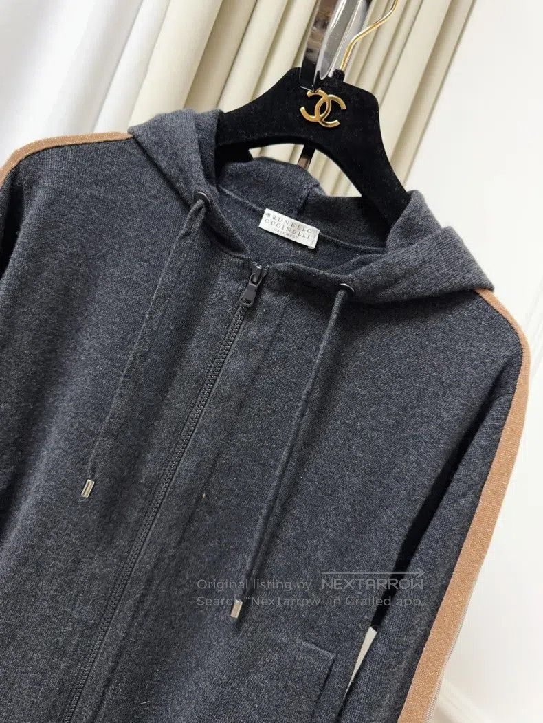 Brunello Cucinelli Brunello Cucinelli Dark Gray and Khaki Color Cashmere Hood Size S / US 4 / IT 40 - 9 Thumbnail