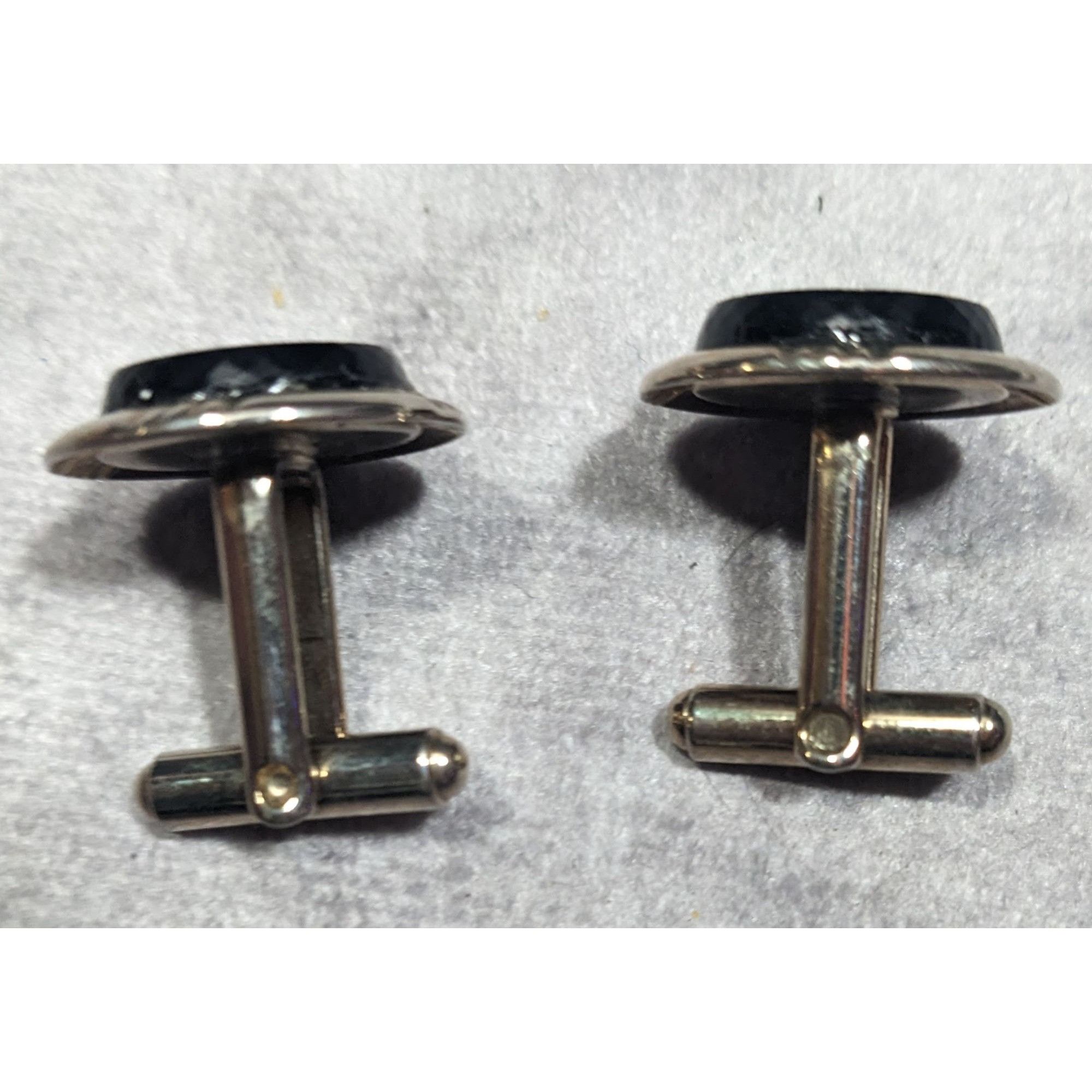 Other Vintage Black And Silver Tone Cuff Links With Clear Gem Inla Size ONE SIZE - 8 Thumbnail