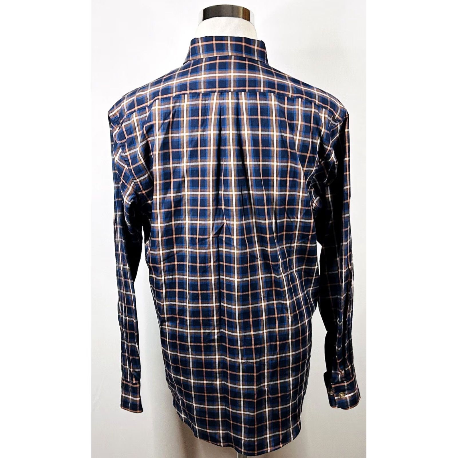 Bill Blass Bills Khakis Medium Classic Fit Sport Shirting Button-Down Plaid Blue Orange Cotton Long Sleeve, Casual Mens Shirt | M Size US M / EU 48-50 / 2 - 5 Thumbnail