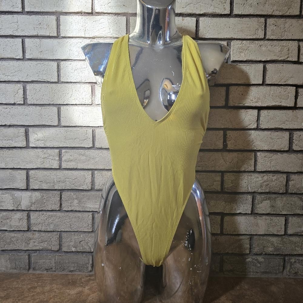Designer Yellow Vibrant Deep V Risk Monokini Size ONE SIZE - 1 Thumbnail