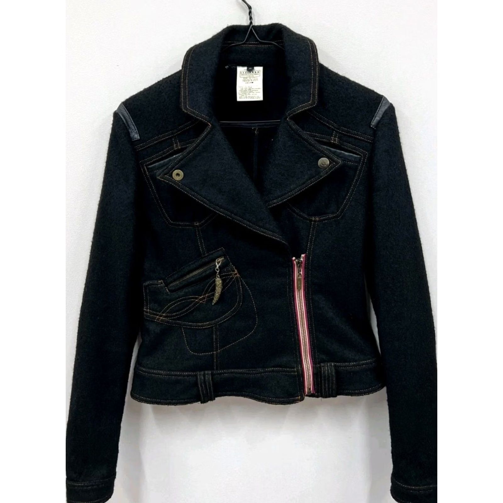 Roberto Cavalli Roberto Cavalli Just Cavalli Wool Biker Jacket Leather Details Women's Size M Black "Jacket" Men/Women? Size M / US 6-8 / IT 42-44 - 2 Thumbnail