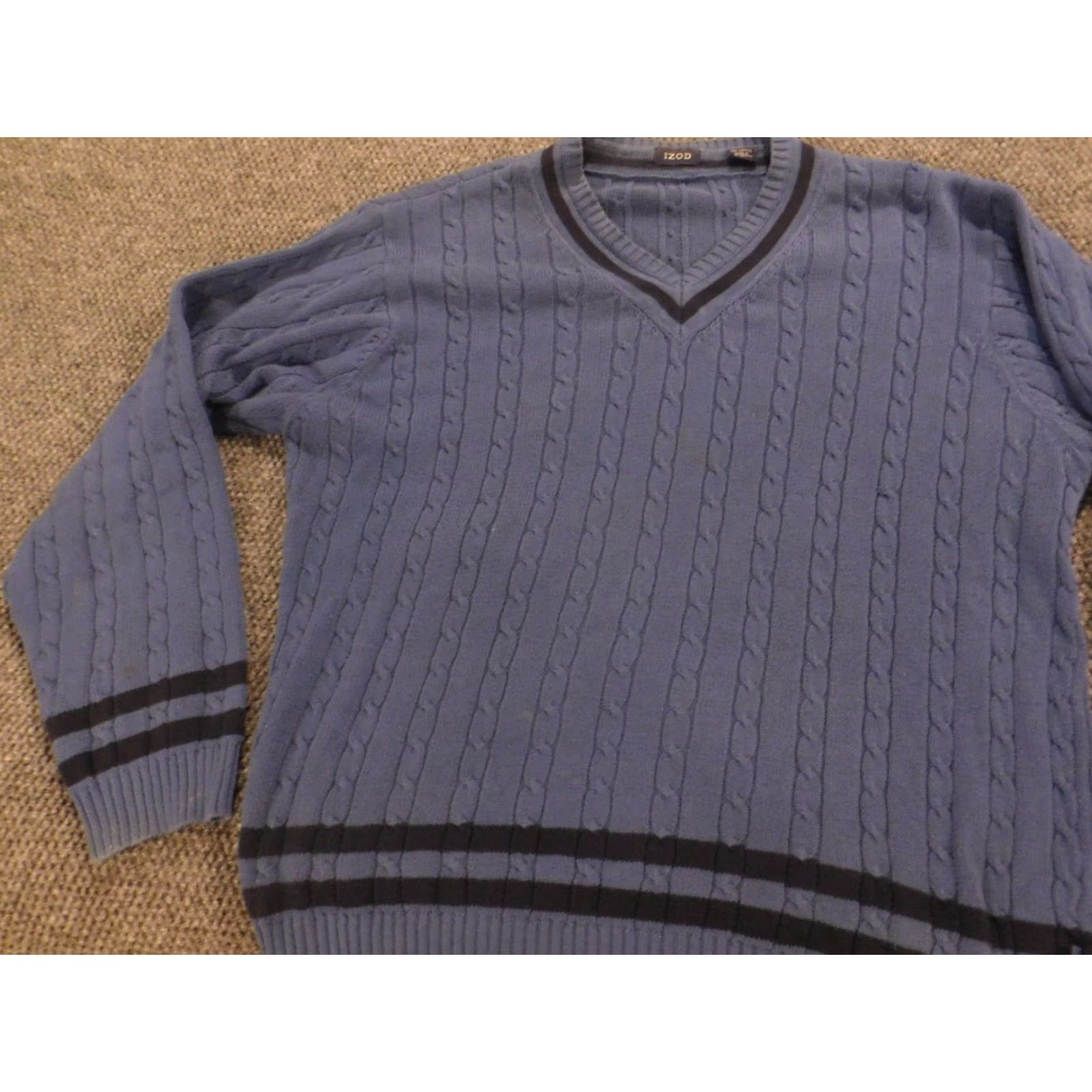 Izod IZOD Sweater Pullover V-Neck Long Sleeve Classic Knit Blue L Mens Regular Size Large Cotton Knit Solid Vintage No zipper Size US L / EU 52-54 / 3 - 3 Thumbnail