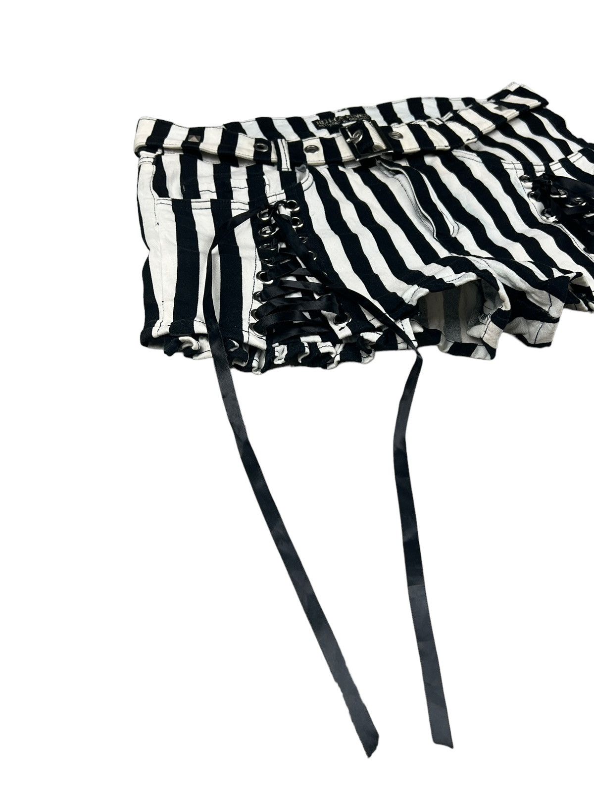 Japanese Brand Hell Cat Punks Jail Stripes Laced Shorts Size 32" / US 10 / IT 46 - 6 Thumbnail