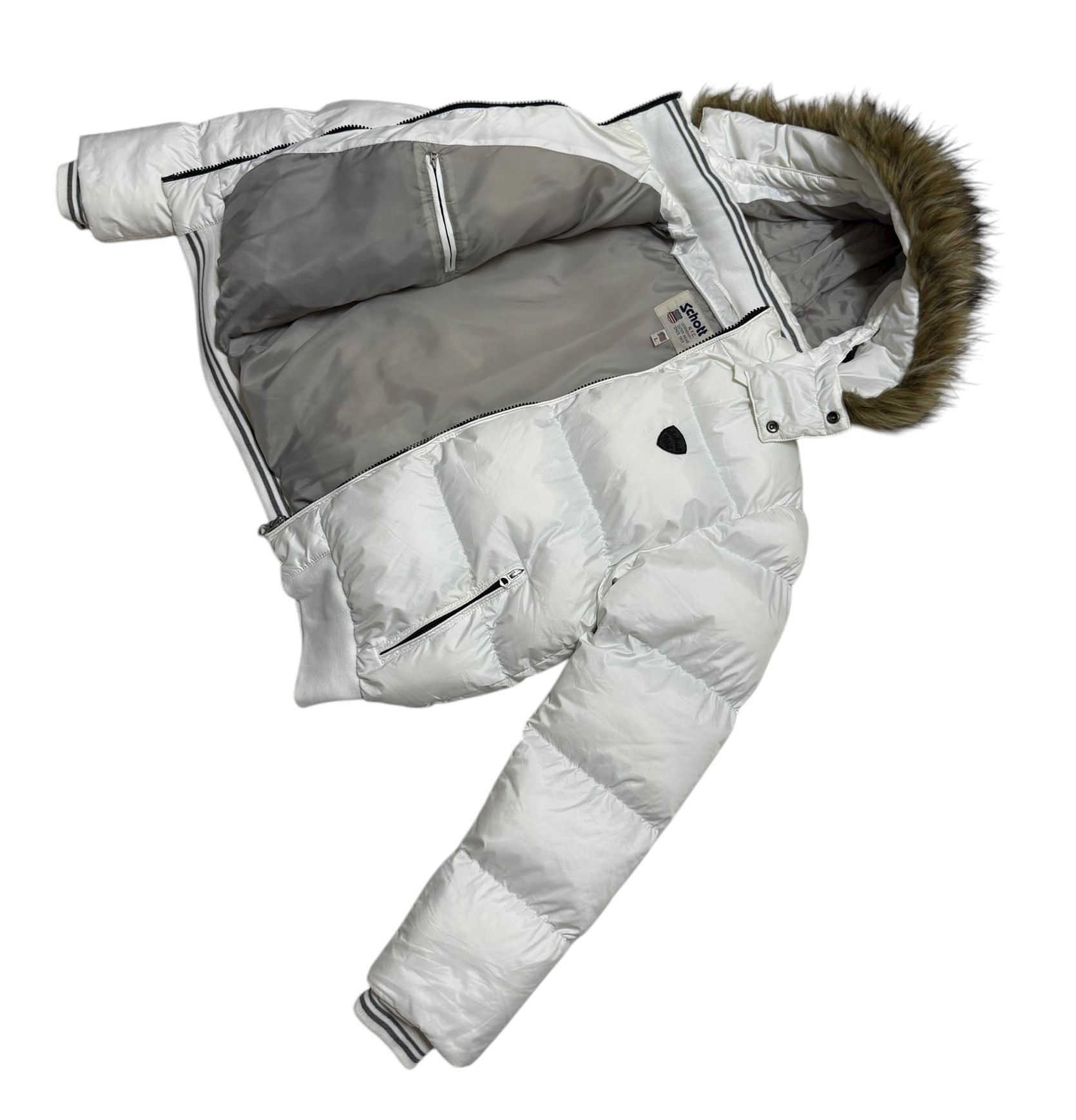 Schott Schott Puffer Down Shearling Hoodie Bomber Jacket Size US M / EU 48-50 / 2 - 10 Thumbnail