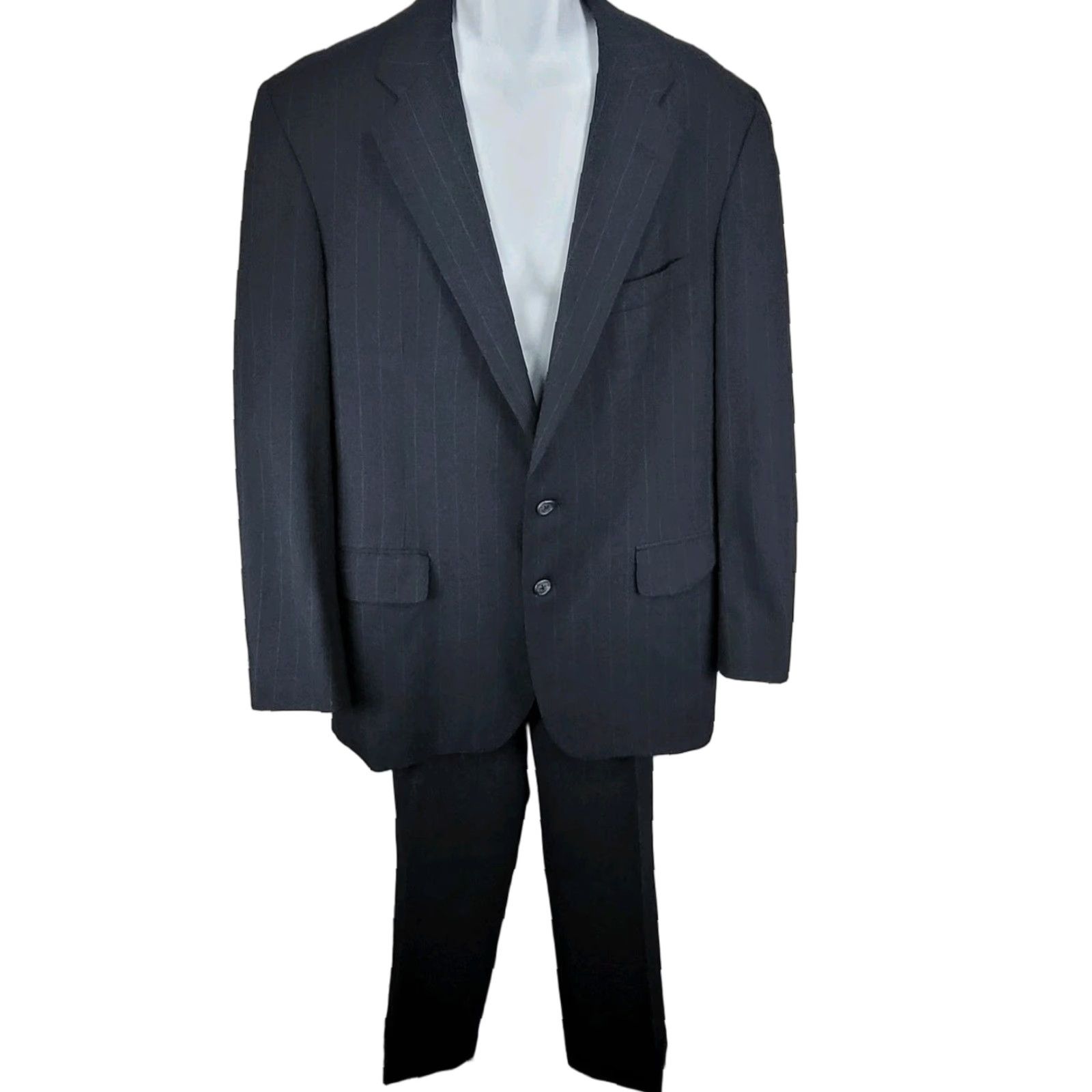 VINTAGE Kilgour French Stanbury Navy 100% Wool Full Suit Set Jacket Pants 42 36x27 USA