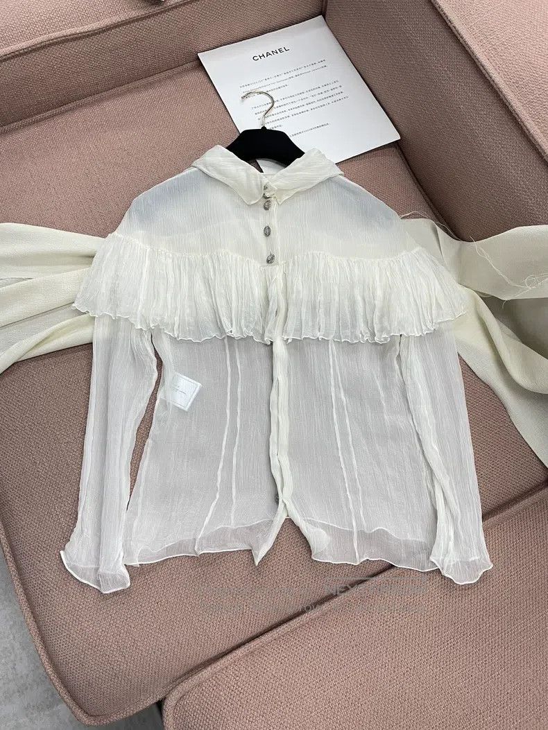 Chanel Chanel High-end handicraft series white ruffle silk shirt Size XS / US 0-2 / IT 36-38 - 2 Thumbnail