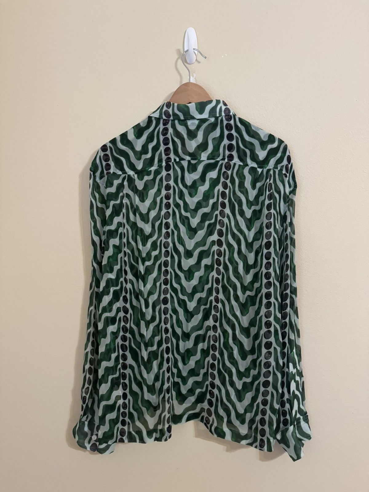 Bode Bode Serpentine Printed Silk Button Up Shirt Green Medium Size US M / EU 48-50 / 2 - 5 Thumbnail