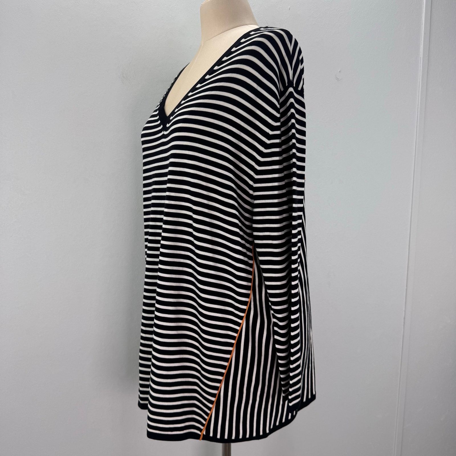 Marina Rinaldi Marina Rinaldi Stripe Ribbed Knit Sweater Top Black White XL Size 3XL / US 20-22 - 3 Thumbnail