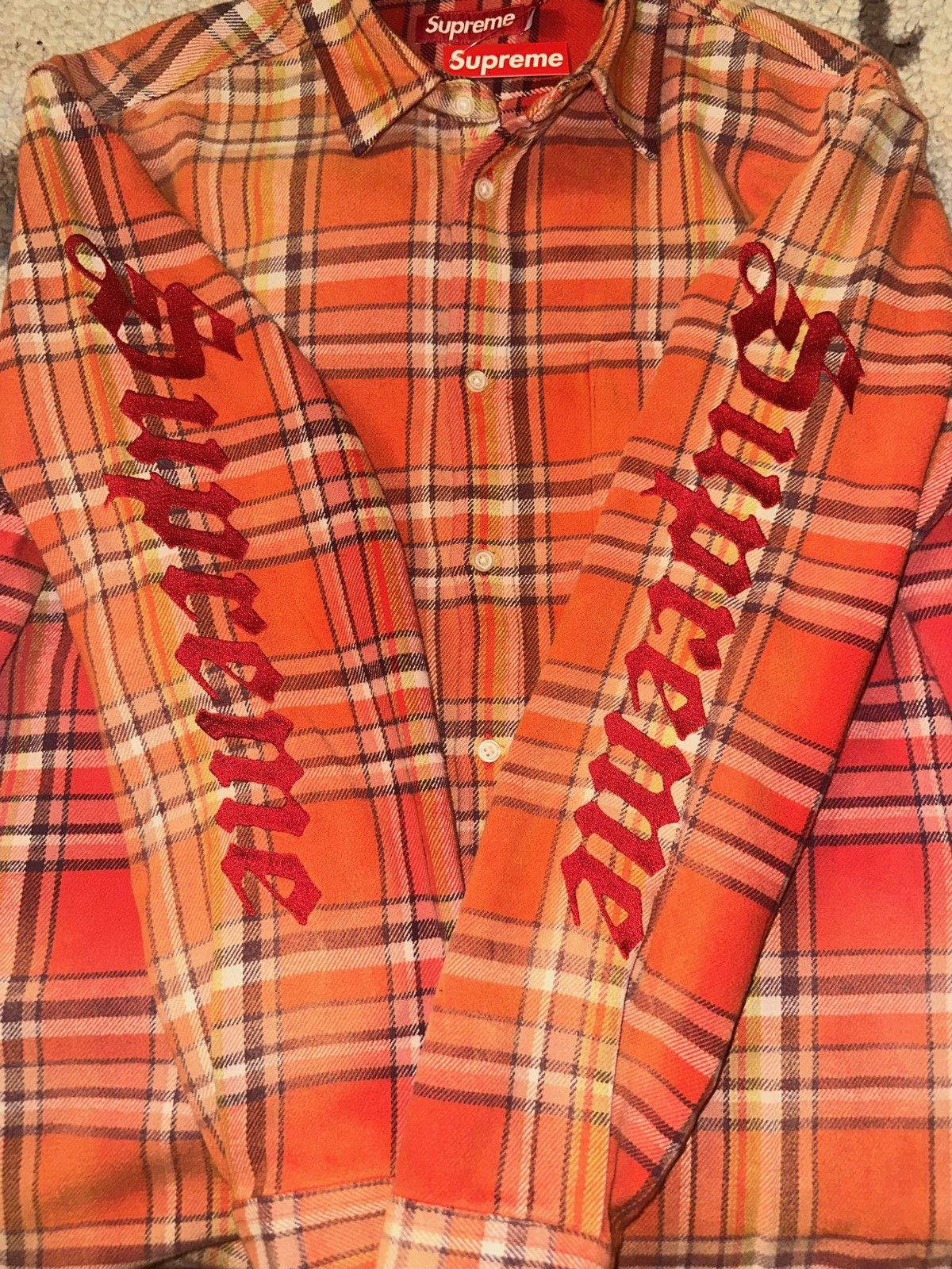 Supreme Supreme Old English Flannel shirt “orange” | Grailed