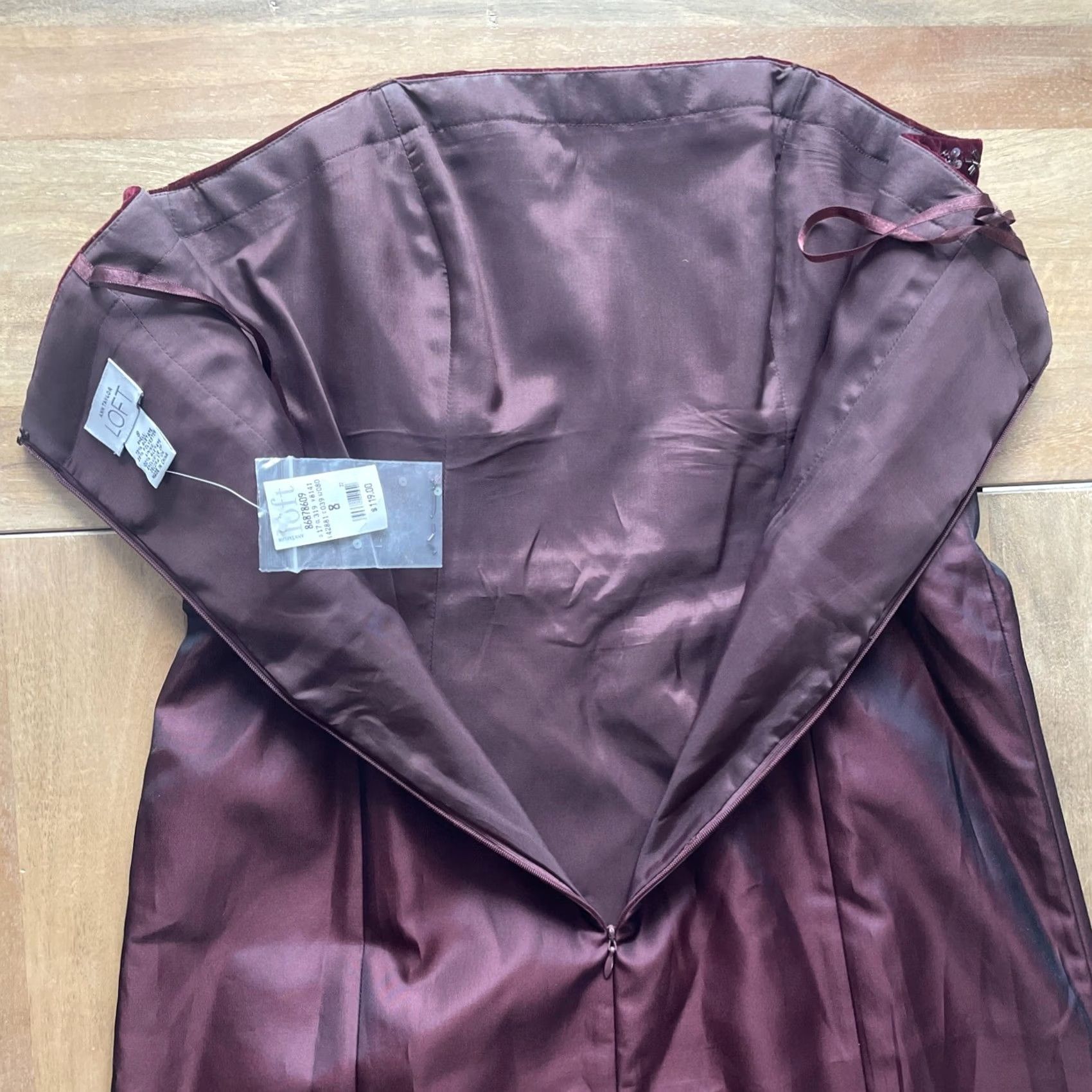 Loft VINTAGE LOFT Ann Taylor Strapless Cocktail Dress Sz 8 Midi Satin Burgundy Sequin Party/Cocktail A-Line Women Mens Girls Size M / US 6-8 / IT 42-44 - 6 Thumbnail