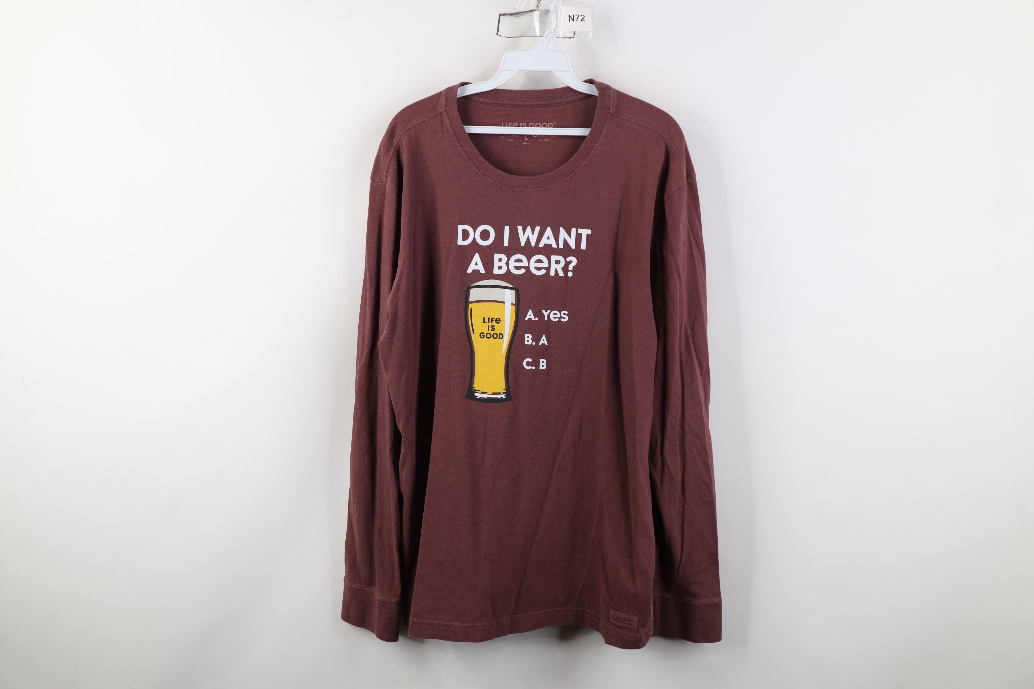 Life is Good Life Is Good Do I Want A Beer Long Sleeve T-Shirt Red Cotton Size US L / EU 52-54 / 3 - 1 Thumbnail