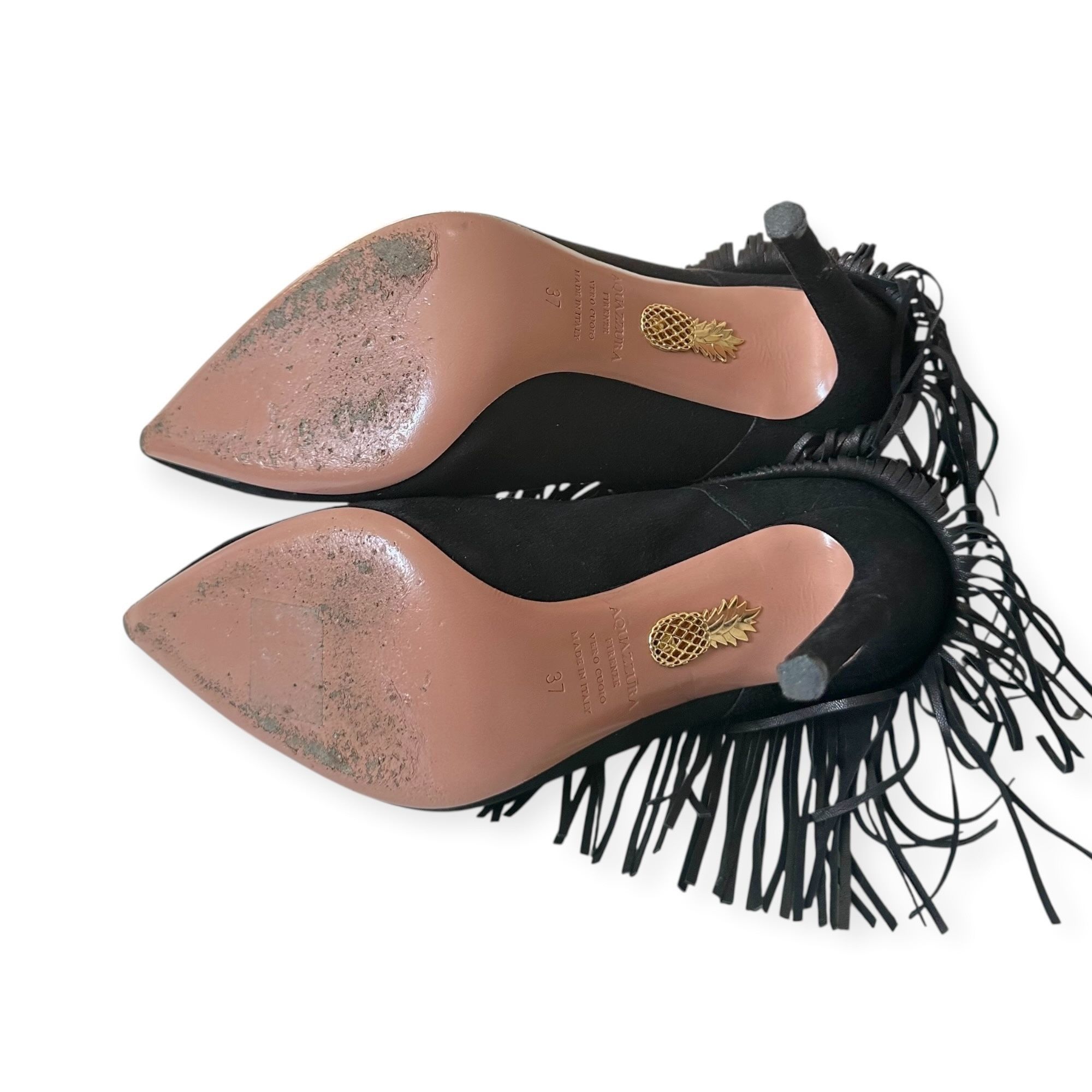 Aquazzura AQUAZZURA Mustang 105 Fringe Heeled Ankle Boots In Black Sue Size US 7 / IT 37 - 9 Thumbnail