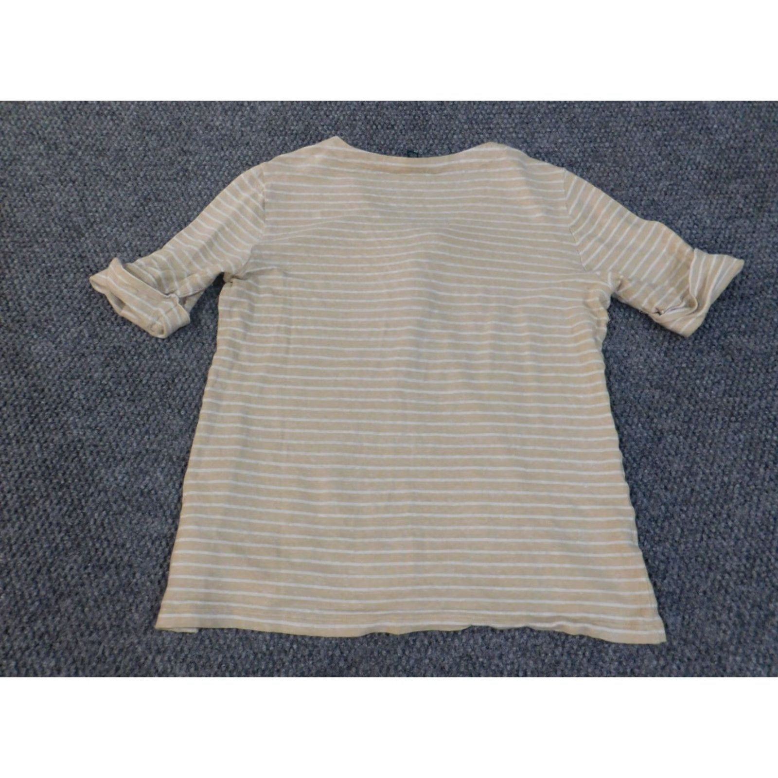 Ralph Lauren Lauren Ralph Lauren Blouse Shirt Womens Medium Beige Linen Striped Pullover Knit Cotton Round Neck Long Sleeve Size M / US 6-8 / IT 42-44 - 7 Thumbnail