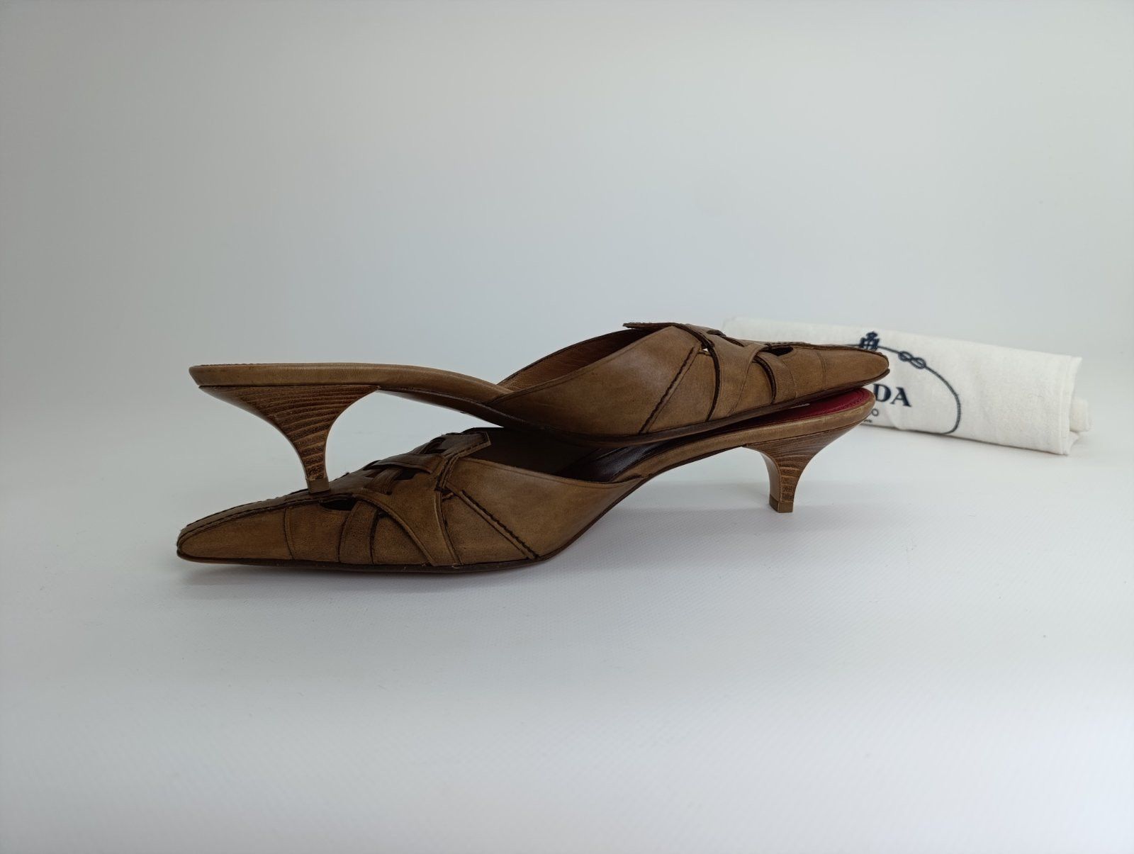 Prada 00s PRADA WHIMSICAL BRAIDED LEATHER POINTY MULES HEELS Size US 11 / IT 41 - 14 Thumbnail