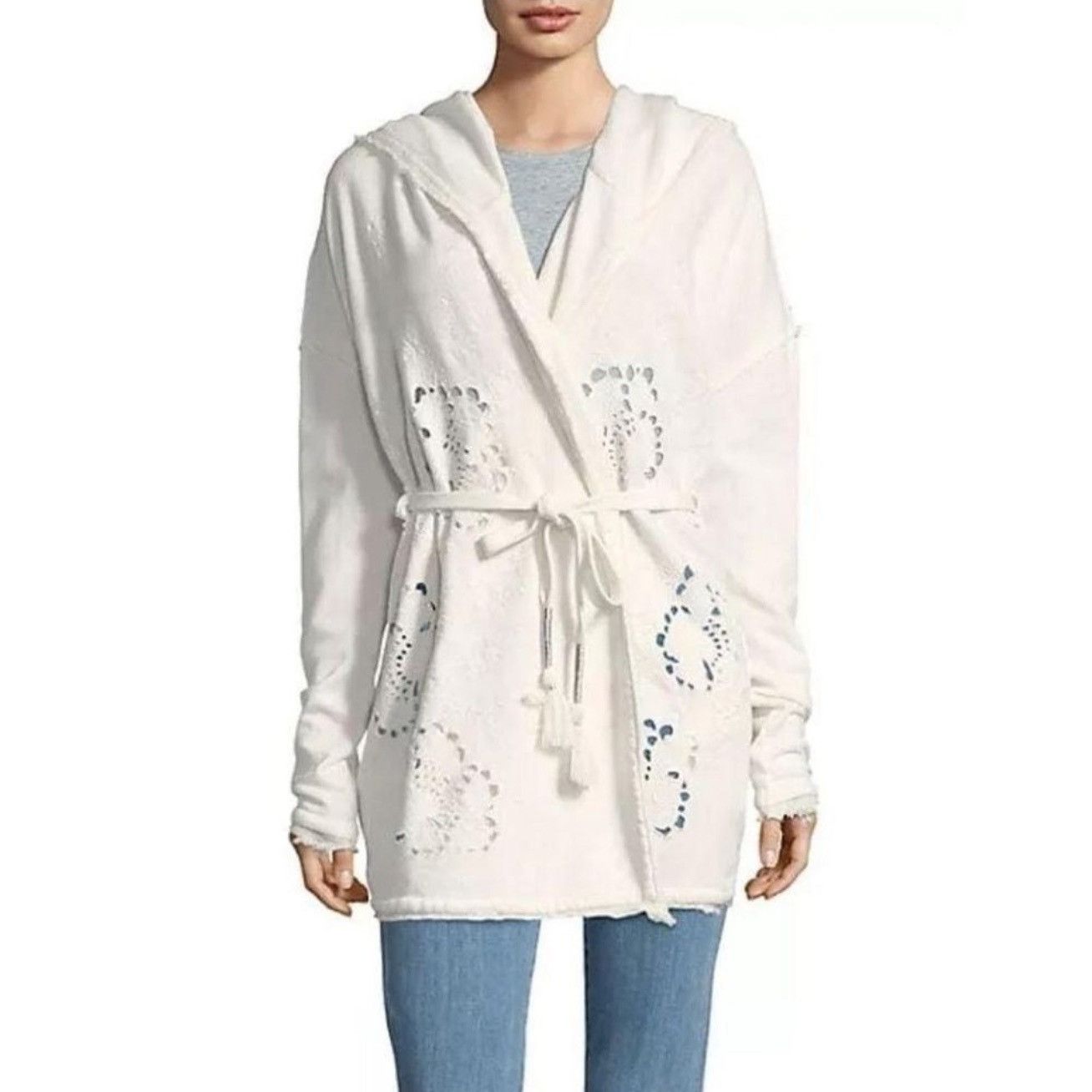 Free People Free People Ivory French Terry Relaxed Hooded Wrap Cardigan Size XS / US 0-2 / IT 36-38 - 1 Thumbnail
