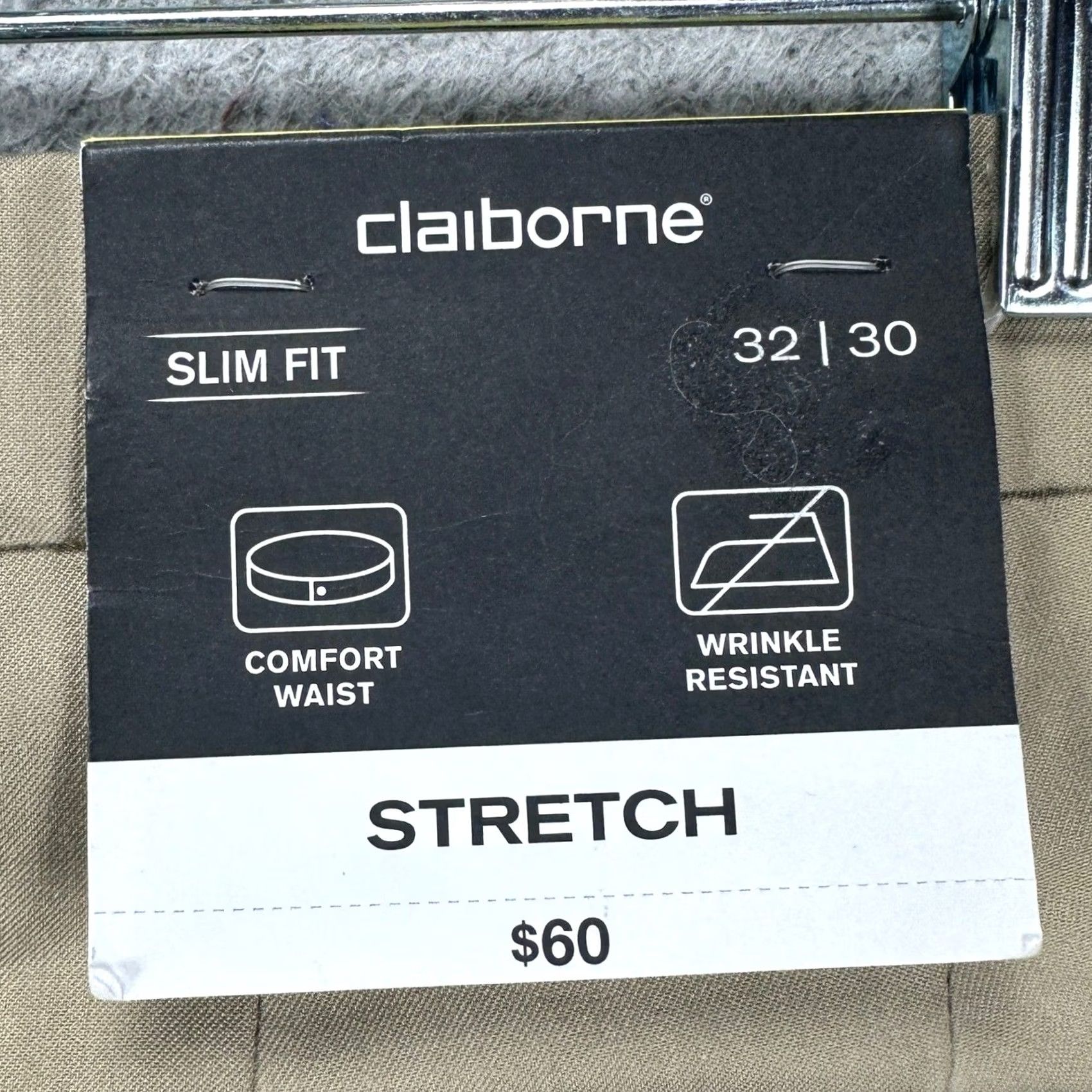 Liz Claiborne Claiborne Mens Pants Slim Fit Straight Comfort Waist Stretch Dress Tan 32X30 Size US 32 / EU 48 - 2 Thumbnail