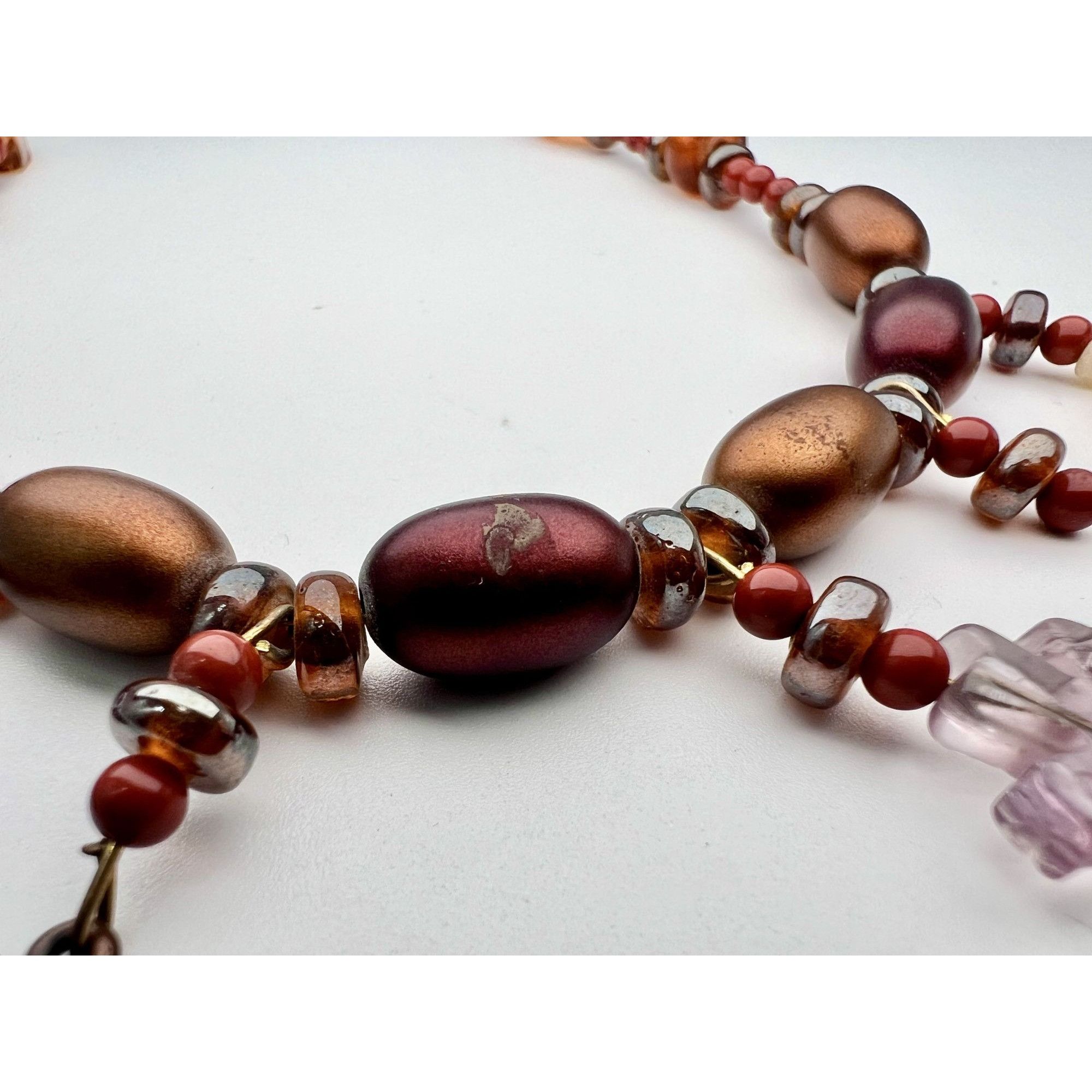 Vintage Vintage Bird Charm Necklace Mixed Beads Orange Copper Tone H Size ONE SIZE - 5 Thumbnail