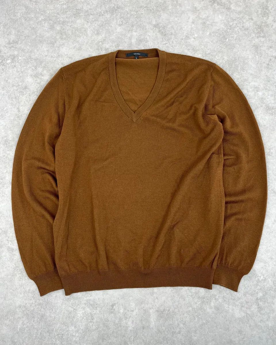 Gucci 2010s Gucci Brown Wool V-Neck Sweater Size US M / EU 48-50 / 2 - 1 Thumbnail