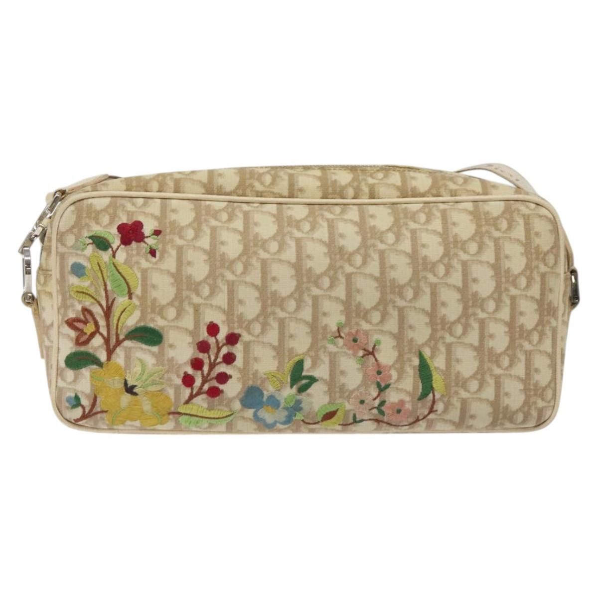 Dior DIOR Trotter Canvas Flower Shoulder Bag Beige Silver Size ONE SIZE - 2 Thumbnail