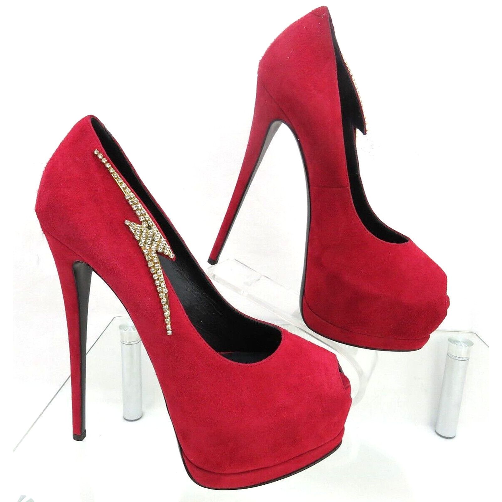 Giuseppe Zanotti SHARON 115 RED SUEDE CRYSTALS LIGHTNING PLATFORM PUMPS 39 Size US 9 / IT 39 - 6 Thumbnail