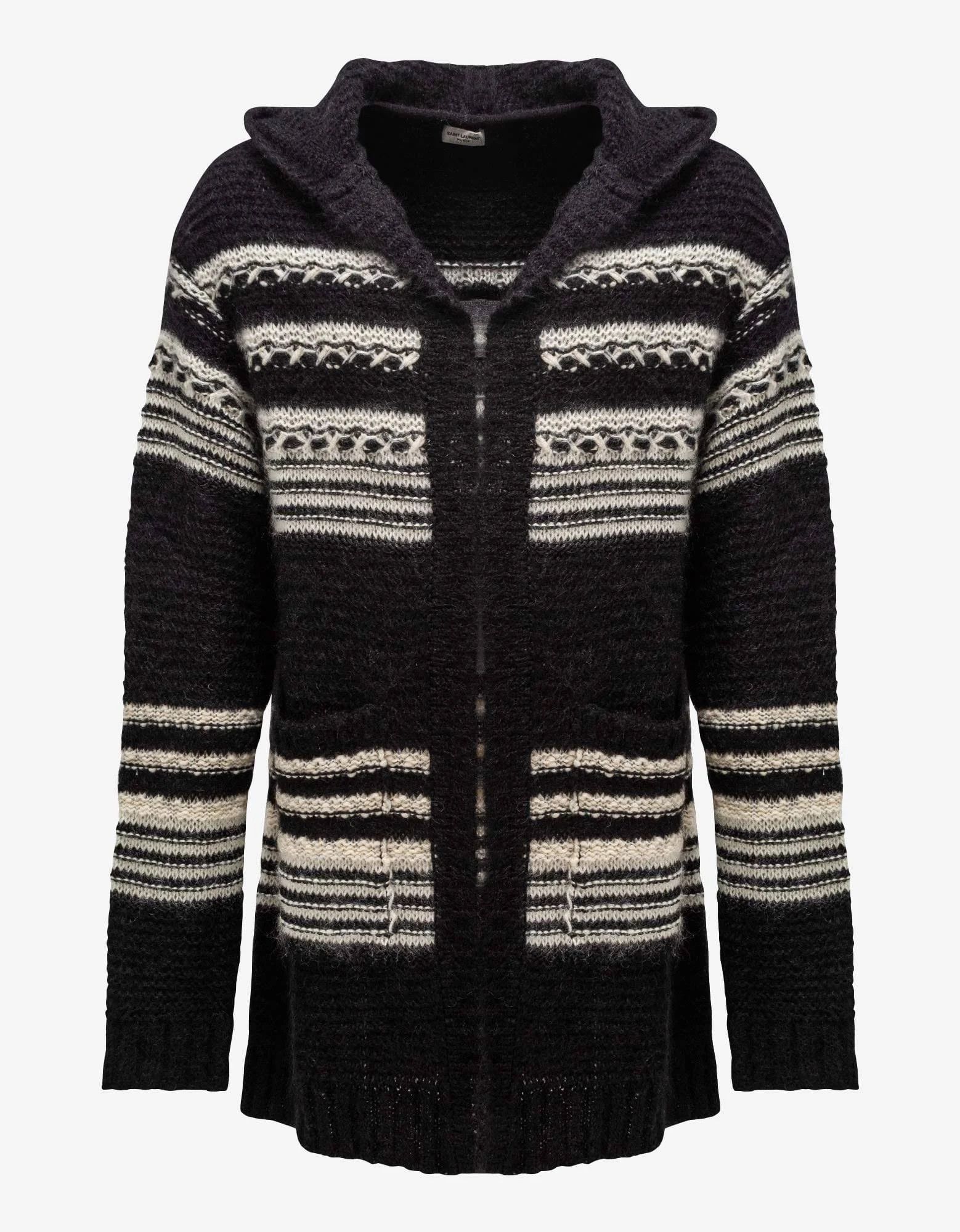 Saint Laurent Paris 17FW Black & Red Flame Mohair Cardigan
