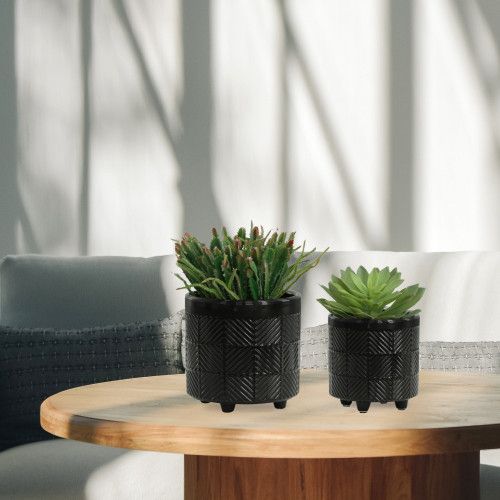 Designer × Homemade S/2 6/8" TEXTURED PLANTERS, SHINY BLACK Size US L / EU 52-54 / 3 - 8 Thumbnail