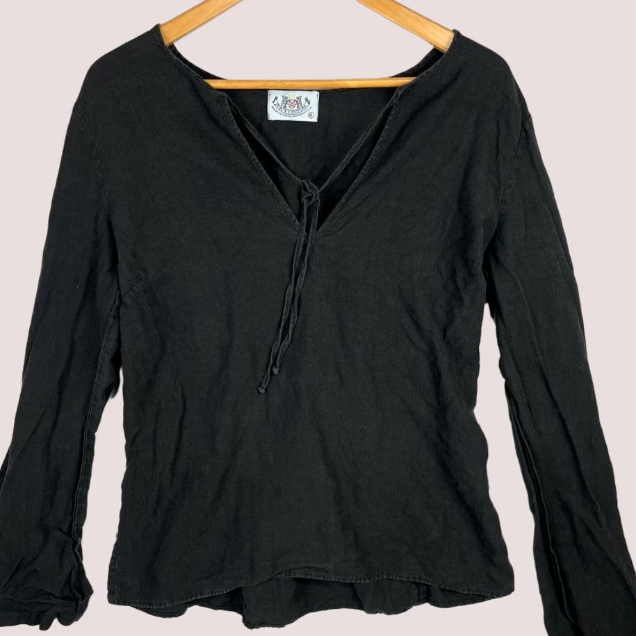 Juicy Couture VINTAGE Juicy Couture Shirt Womens XL Black Linen Blouse Tie Neck Tunic Y2K Size XL / US 12-14 / IT 48-50 - 1 Thumbnail