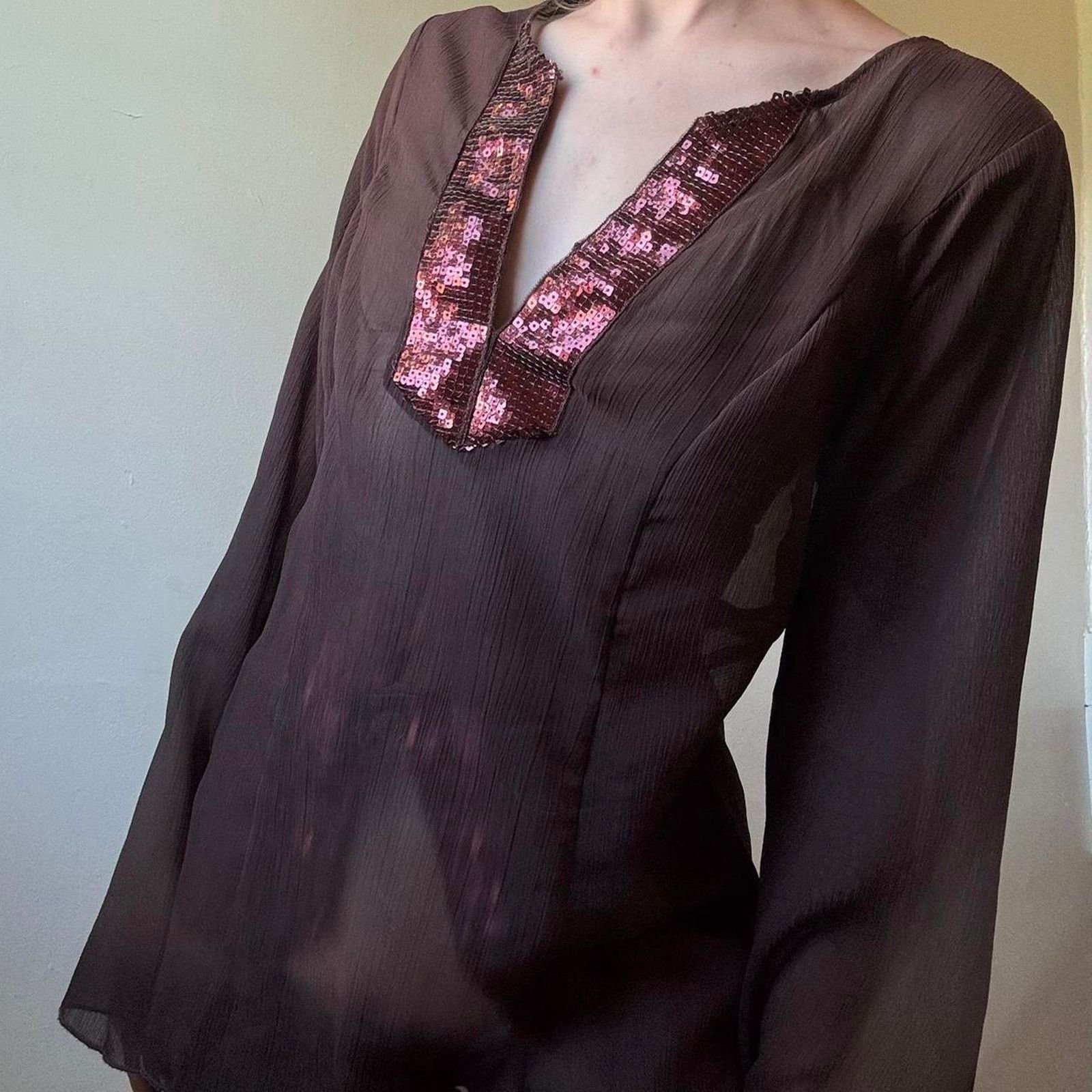 Vintage Vintage Soulmates Sheer Brown Sequined Blouse Small Size S / US 4 / IT 40 - 3 Thumbnail