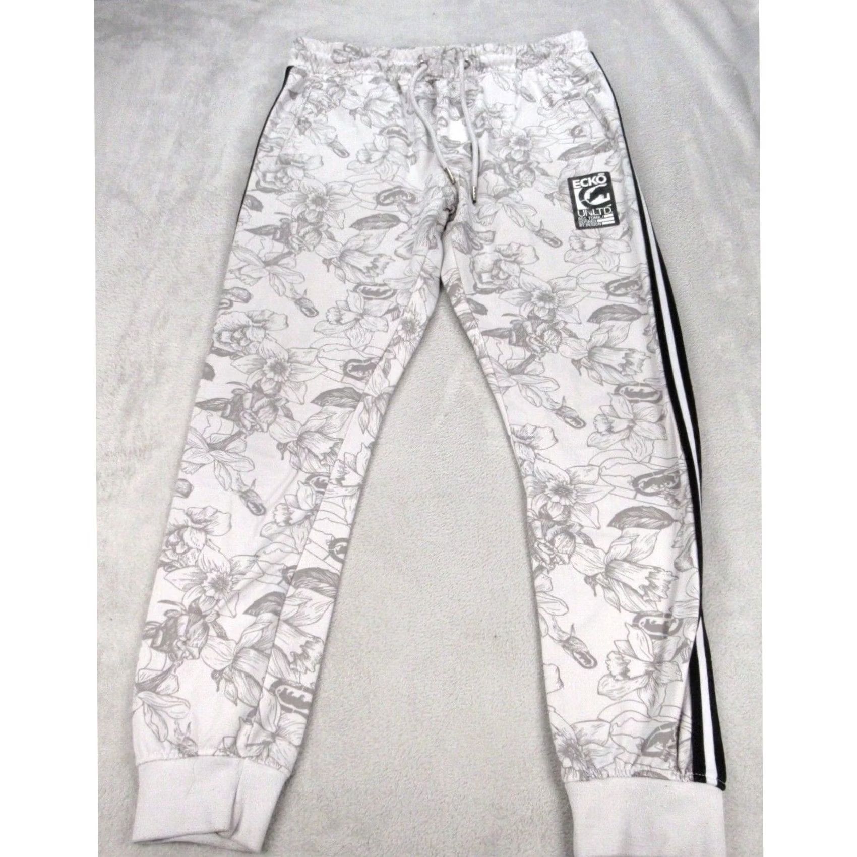 Ecko Unltd. VINTAGE ECKO UNLTD Pants Mens Small White Floral Pockets Elastic Drawstring Waist Jogger Size US 29 - 2 Thumbnail