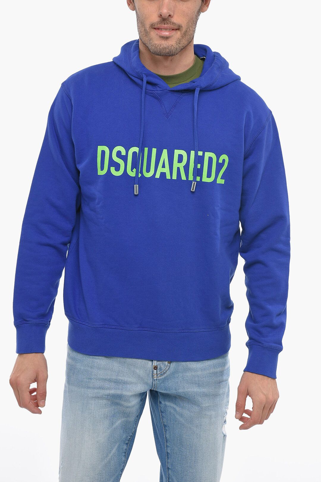 og1mm0424 Contrasting Logo Cool Fit Hoodie in Blue