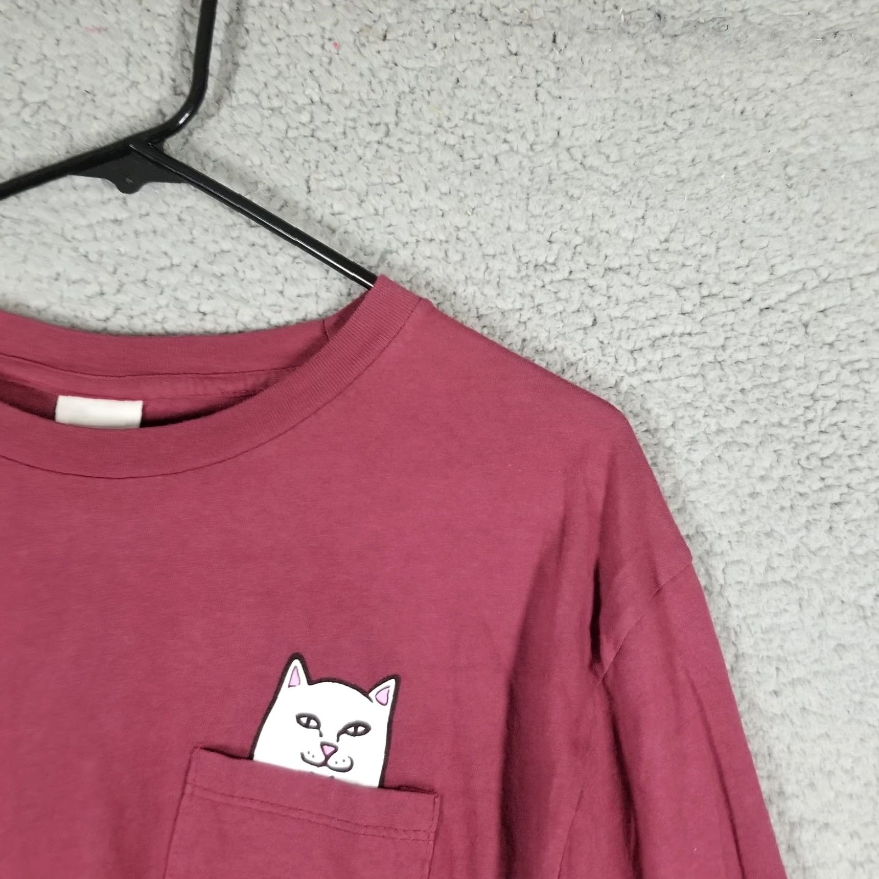 RIPNDIP RIPNDIP Long Sleeve Pocket T-Shirt Mens Medium Maroon Cat Graphic Skatewear Cotton Size US M / EU 48-50 / 2 - 2 Thumbnail