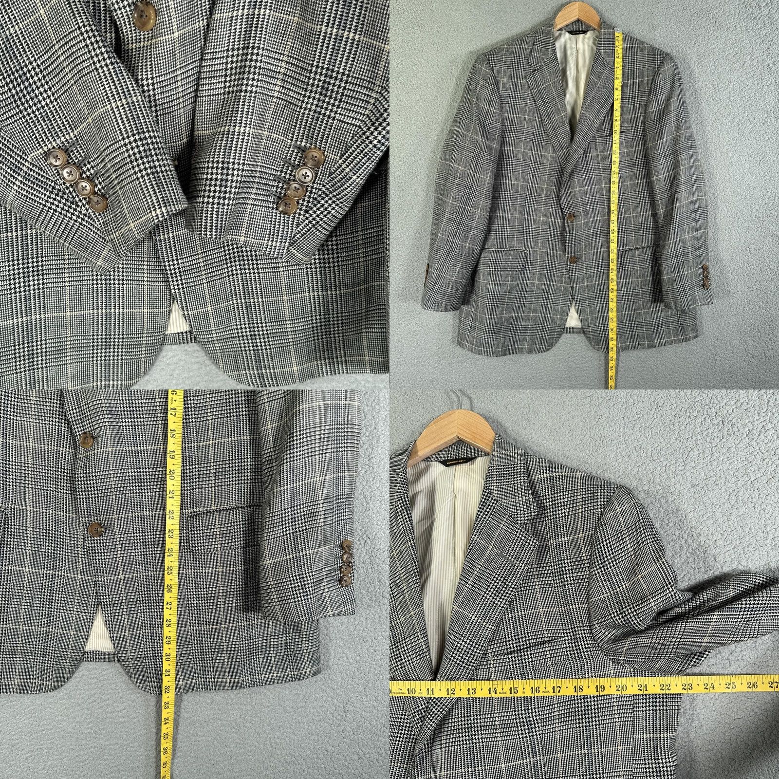 Vintage Hickey Freeman Sport Coat Jacket Gray Glen Plaid 2 Button Custom MTM E THOMAS Italy Wool Silk Linen 43 Regular Mens Jacket Coat Size US XS / EU 42 / 0 - 9 Thumbnail