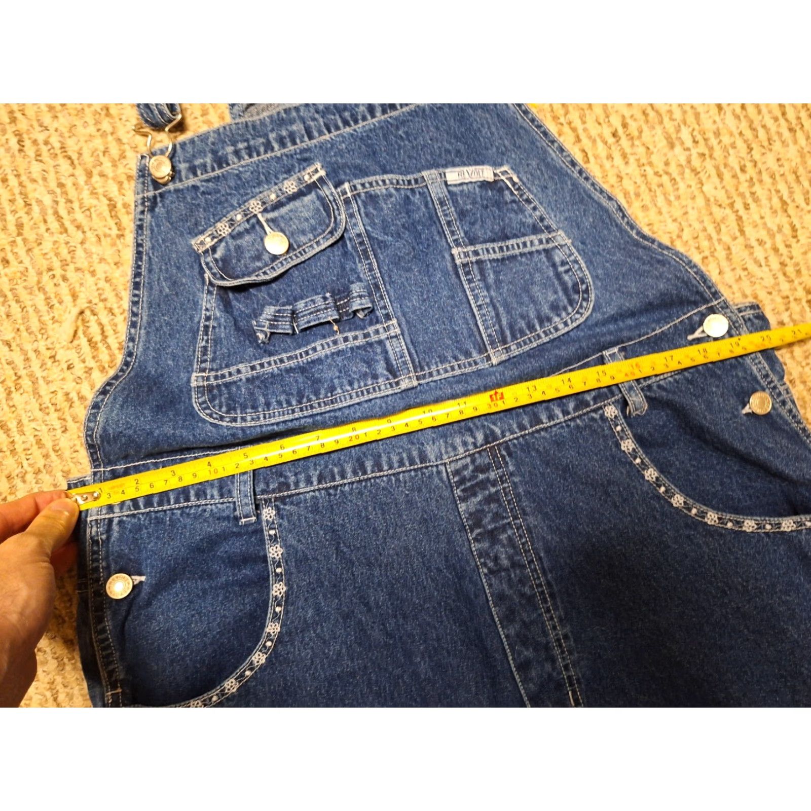 Denime VINTAGE Revolt Denim Overalls One-Piece Women 18 Blue 90s Floral Striped Sleeveless Workwear Size 40" / US 18 - 4 Thumbnail