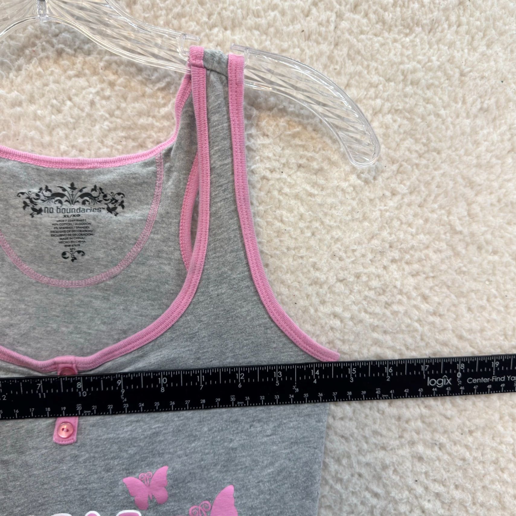 Vintage VINTAGE Y2K/ Social Butterfly Camsiole Pajama Tank Top Medium Grey Pink Henley Shirt Girls Size M / US 6-8 / IT 42-44 - 5 Thumbnail