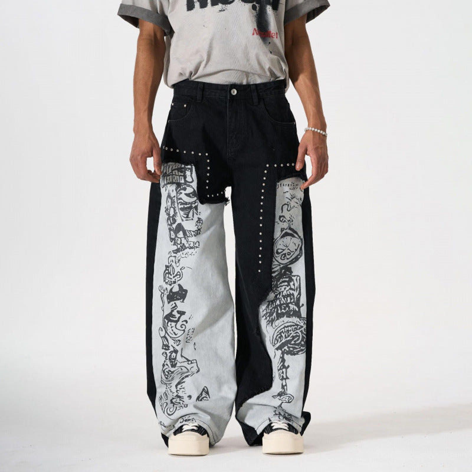 Jean Side-Panel Graffiti Stud-Seam Wide-Leg Jean Size US 30 / EU 46 - 2 Thumbnail