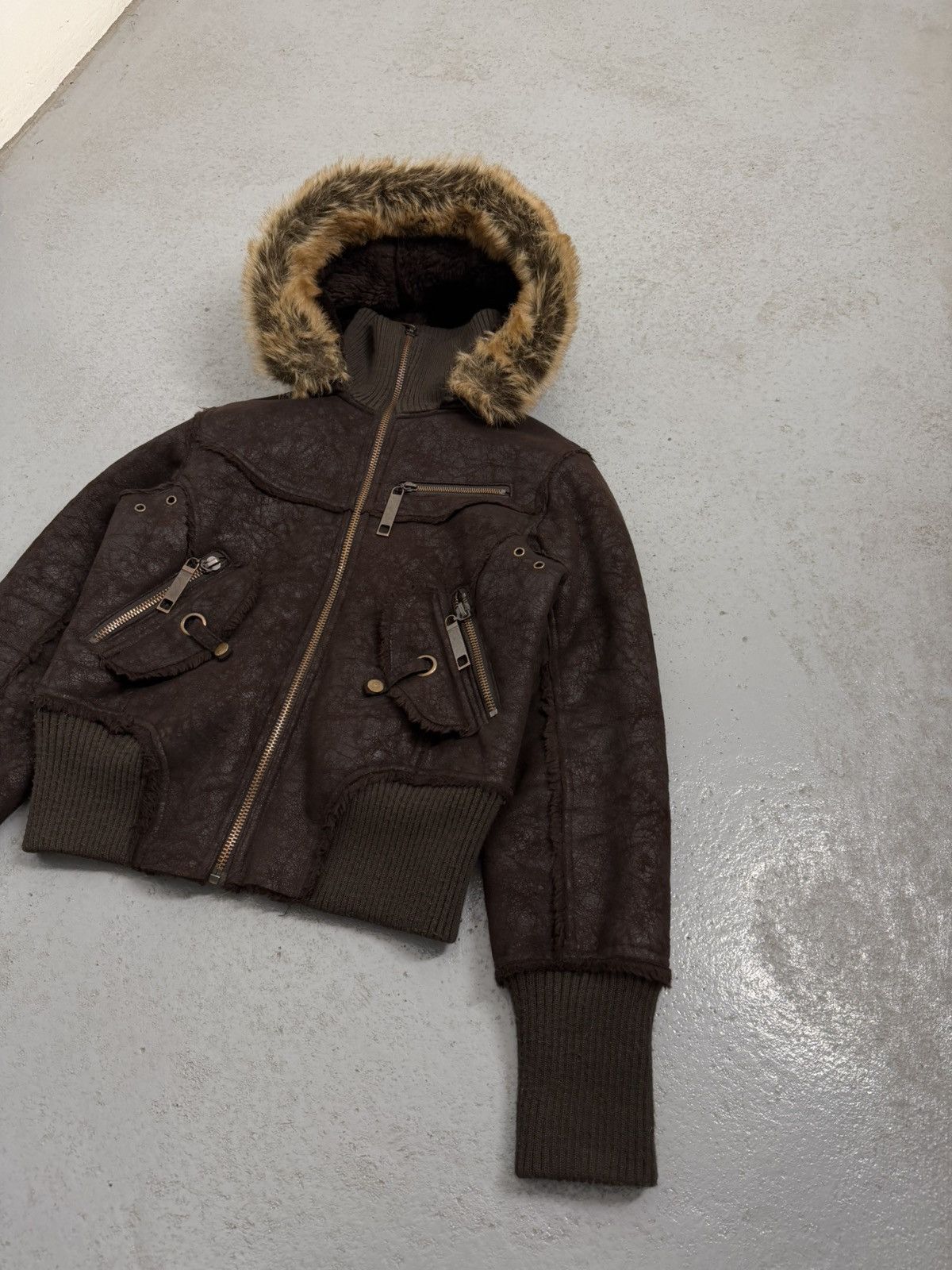 Other Suede Leather Multi-zip Narrow Waist Fur Bomber Jacket Size L / US 10 / IT 46 - 2 Thumbnail