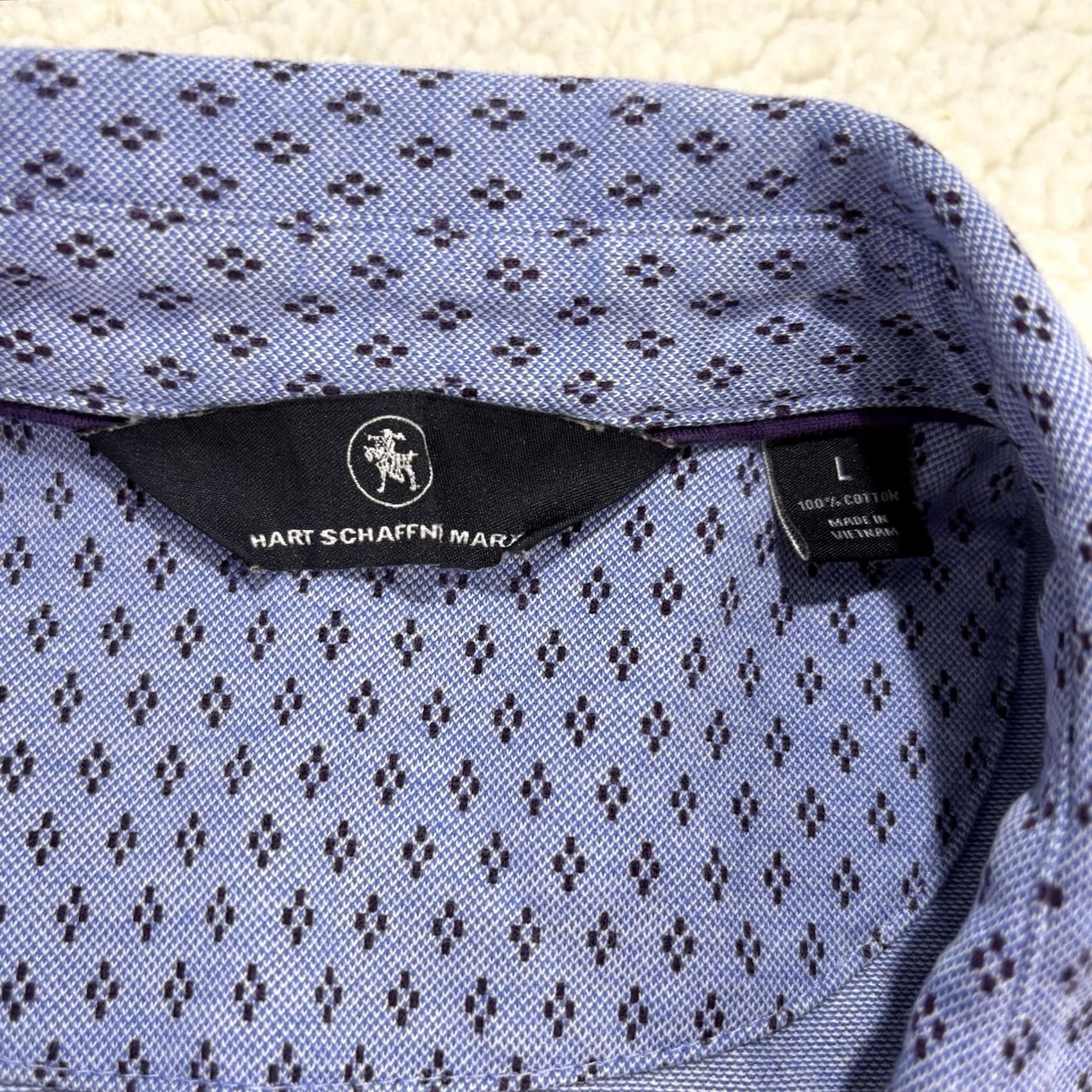 Hart Schaffner Marx Hart Schaffner Marx Polo Shirt Mens Large Blue Geometric Print 100% Cotton Golf Casual Size US L / EU 52-54 / 3 - 3 Thumbnail