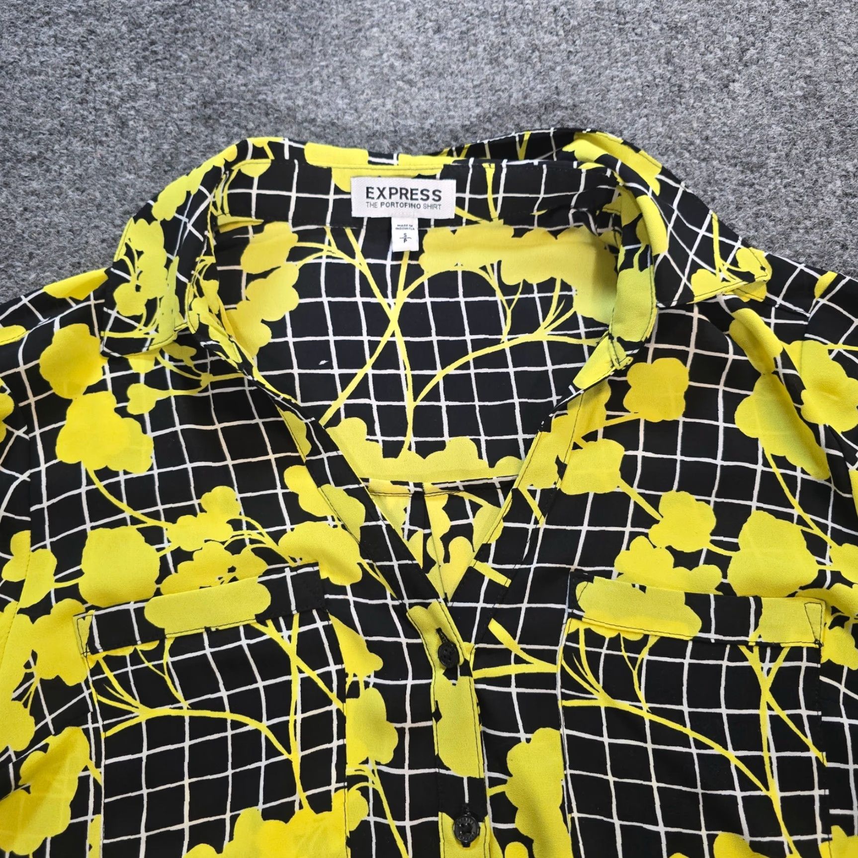 Express Express Blouse Women Small Black Yellow Floral Portofino Sheer Long Sleeve Career Shirt Size S / US 4 / IT 40 - 2 Thumbnail