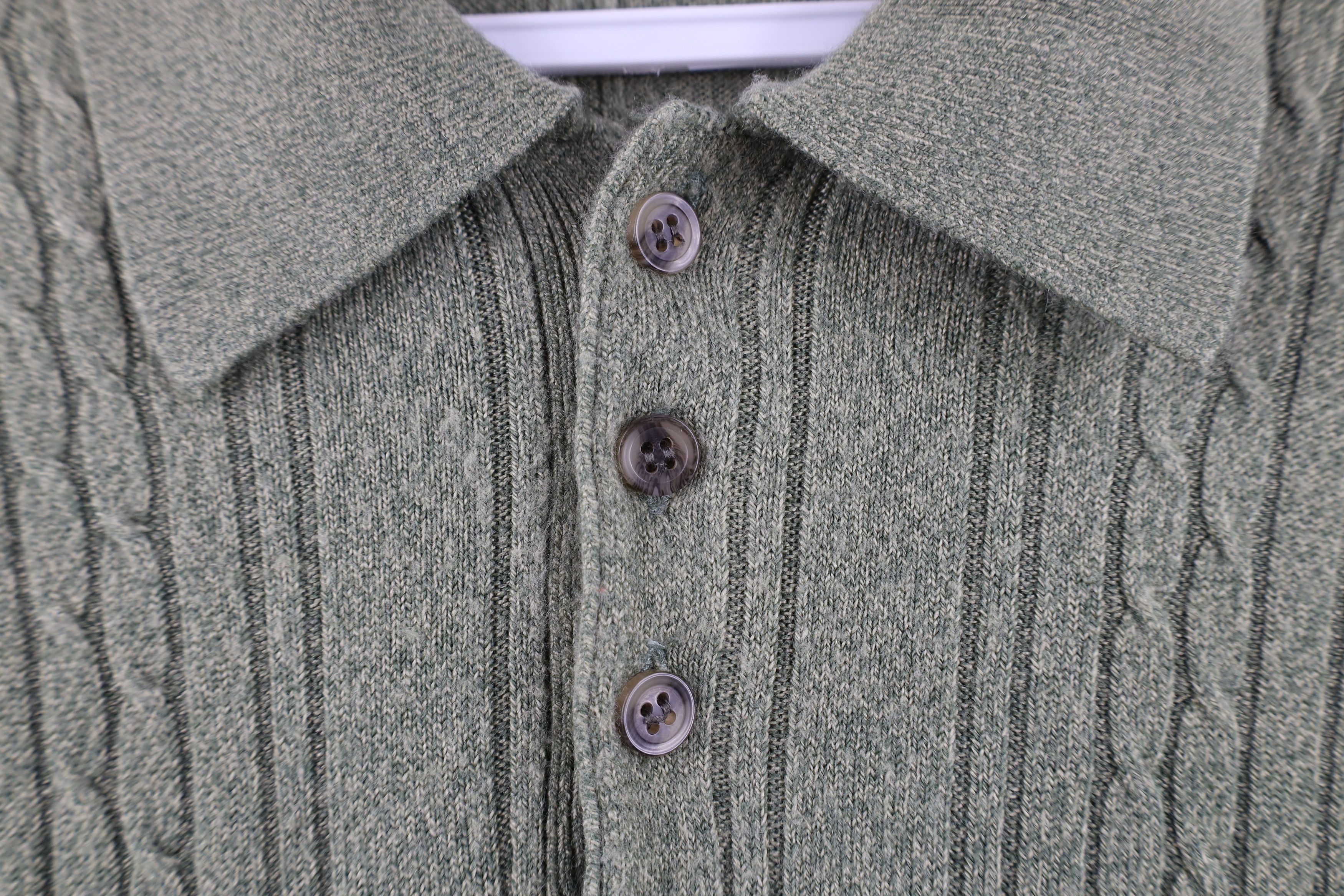 Vintage Vintage 90s Streetwear Cable Knit Collared Sweater Green Size US L / EU 52-54 / 3 - 4 Thumbnail