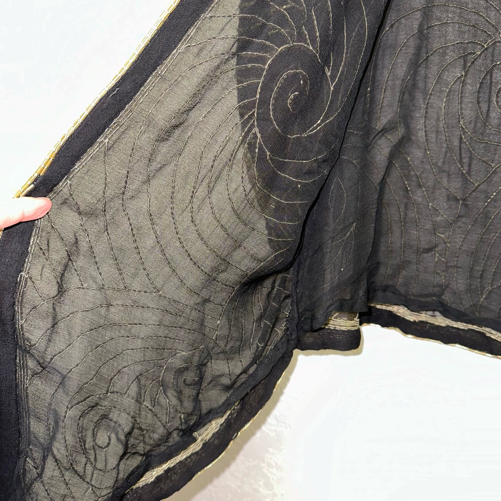 Vintage St. Honore Vintage Black & Gold Silk Beaded Jacket Top Size M / US 6-8 / IT 42-44 - 6 Thumbnail