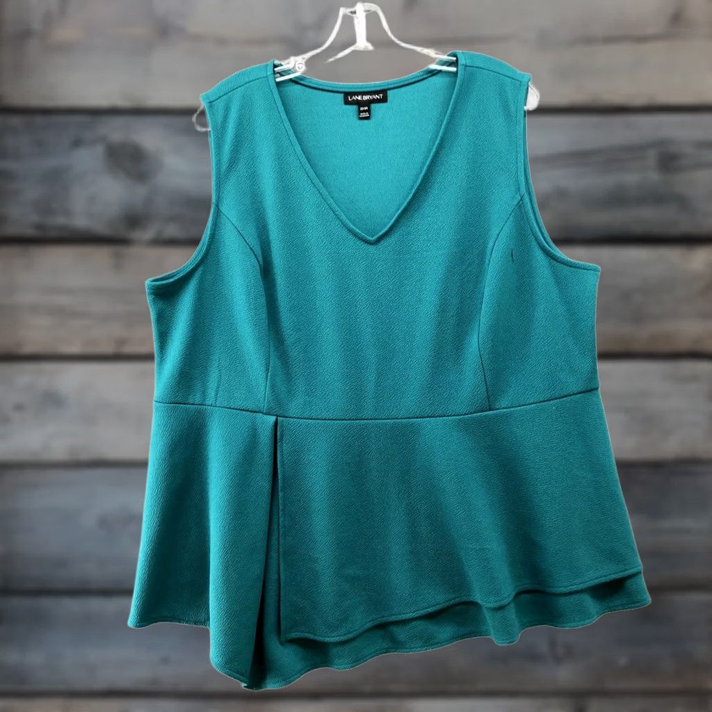 Vintage Lane Bryant Blouse Womens 24 Teal Sleeveless V-Neck Knit Polyester Size 4XL / US 24-26 - 1 Thumbnail