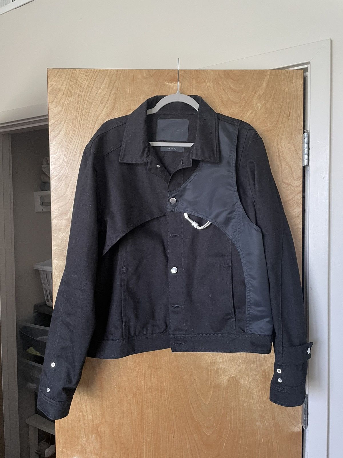 image of Heliot Emil Black Carabiner Denim Jacket, Men's (Size Large)