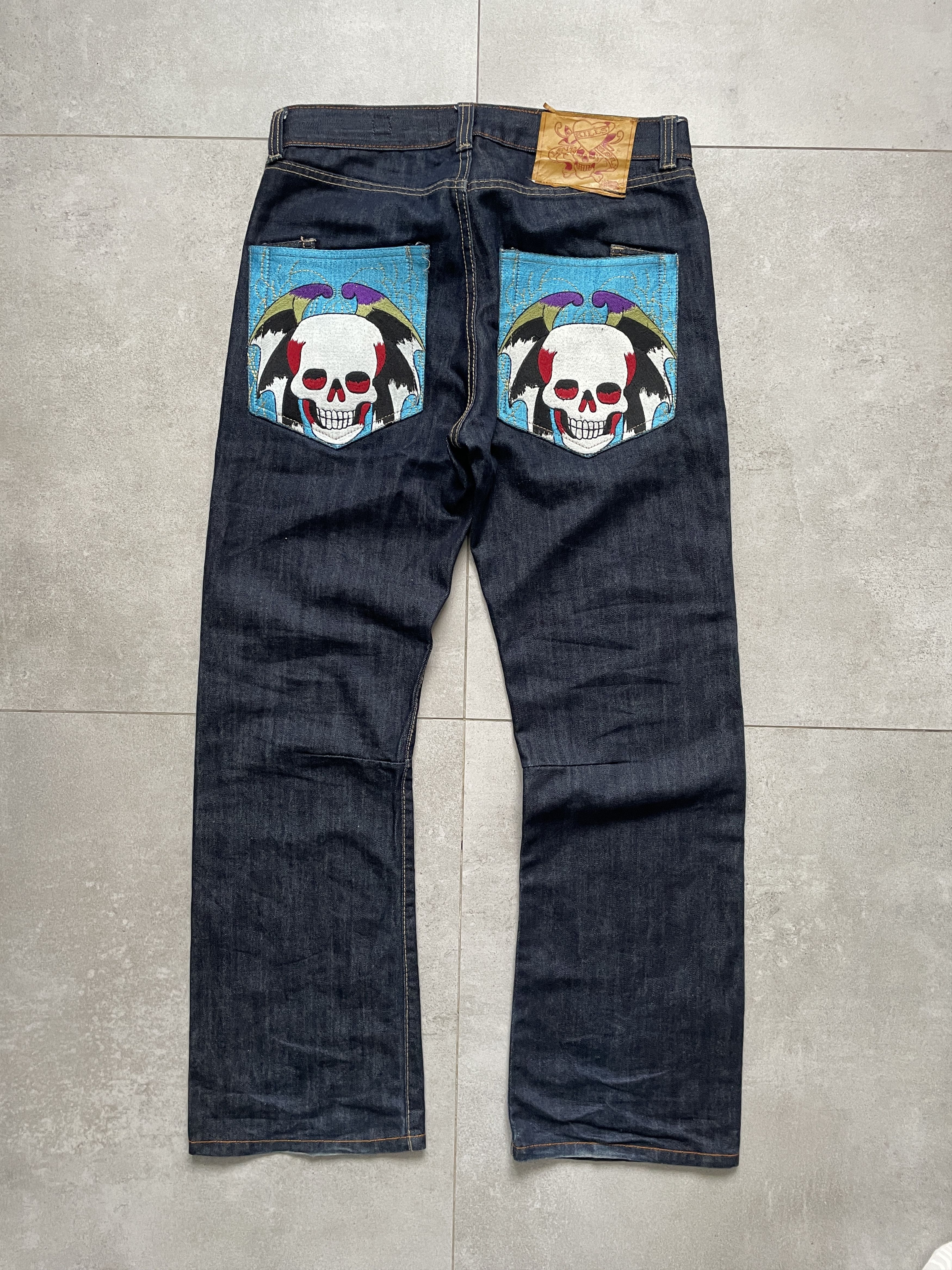 Christian Audigier × Ed Hardy × Swagger ED HARDY CHRISTIAN AUDIGIER STRAIGHT BAGGY DENIM JEANS Size US 32 / EU 48 - 1 Thumbnail